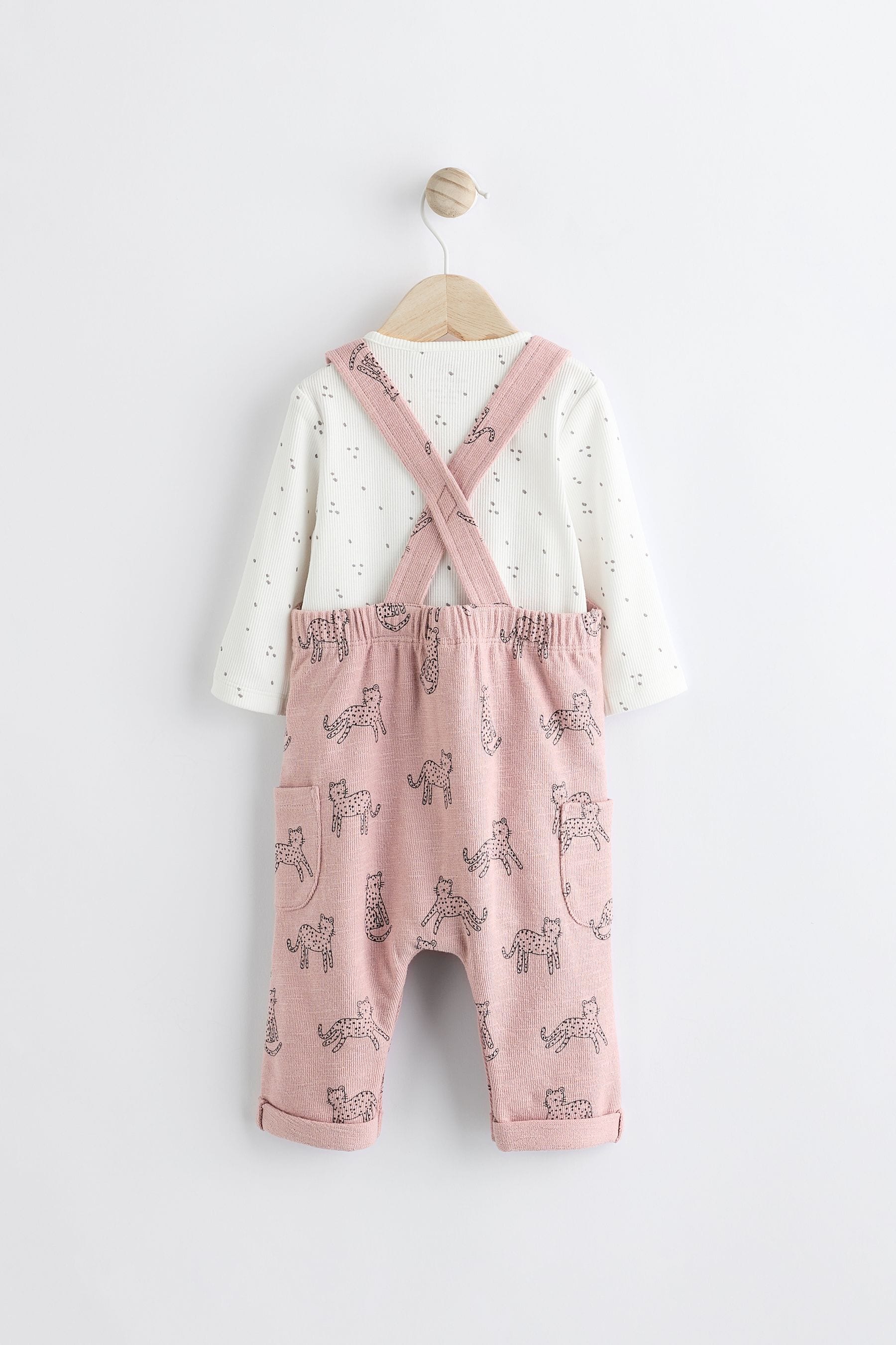 Pink Leopard Baby Jersey Dungarees & Long Sleeve 100% Cotton Bodysuit Set (0mths-2yrs)