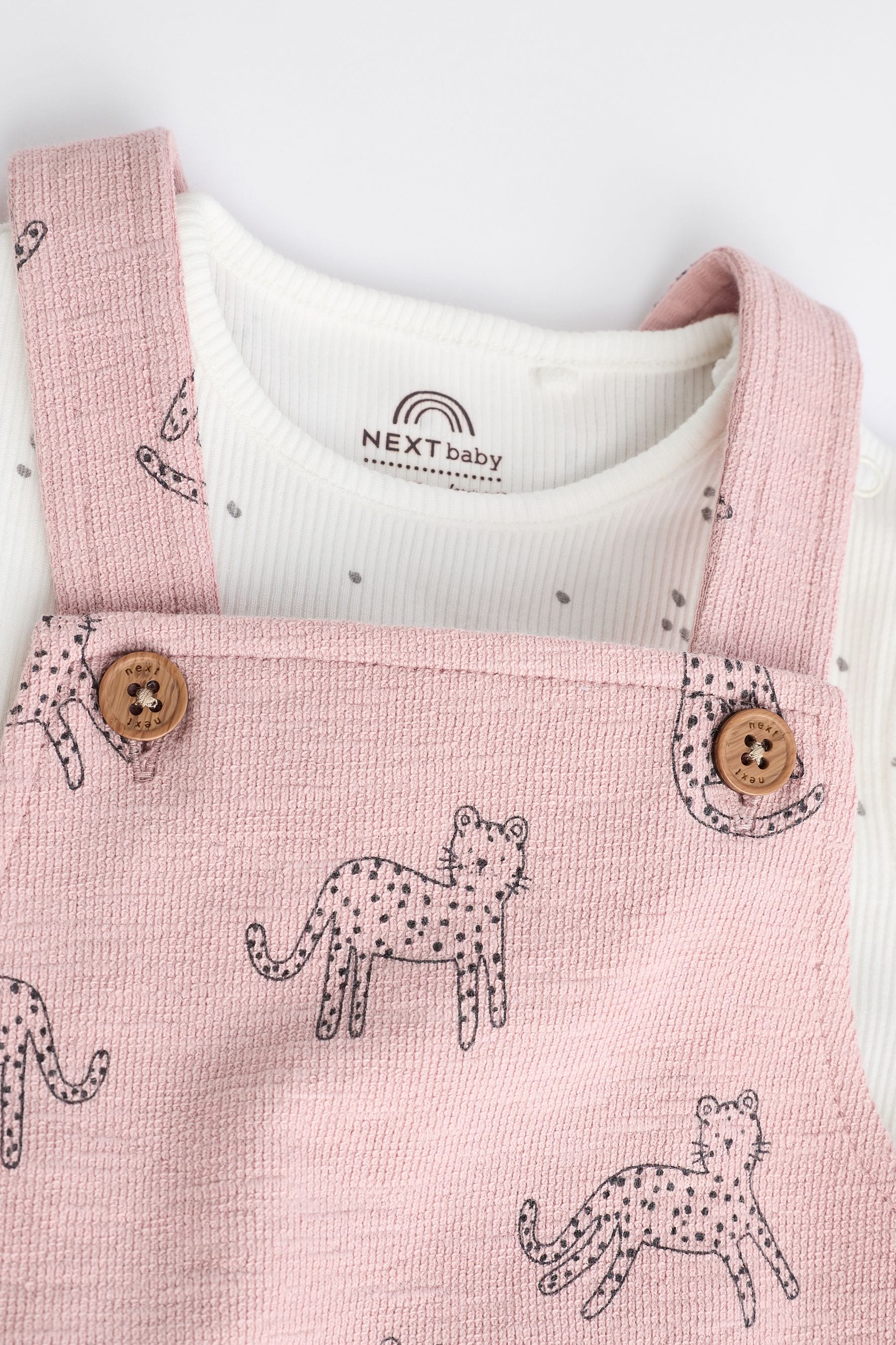 Pink Leopard Baby Jersey Dungarees & Long Sleeve 100% Cotton Bodysuit Set (0mths-2yrs)