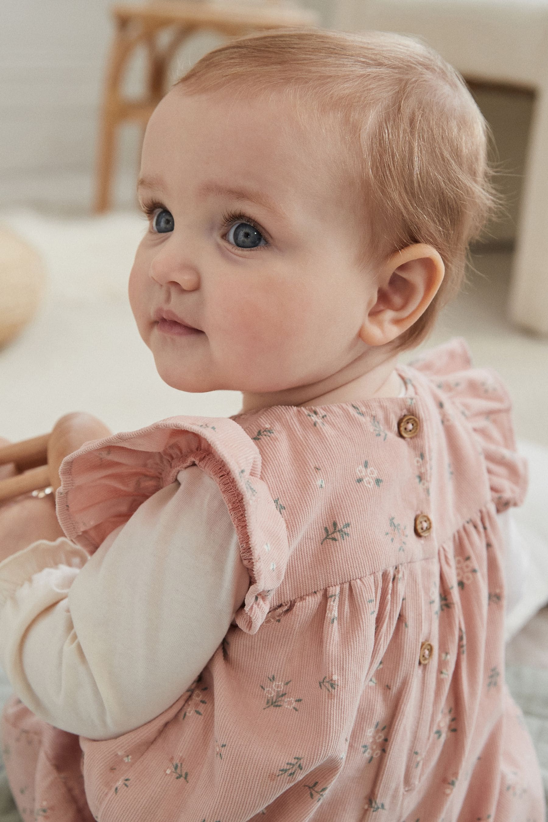 Pink Floral Baby Corduroy 100% Cotton Dungarees and Long Sleeve Bodysuit Set (0mths-2yrs)