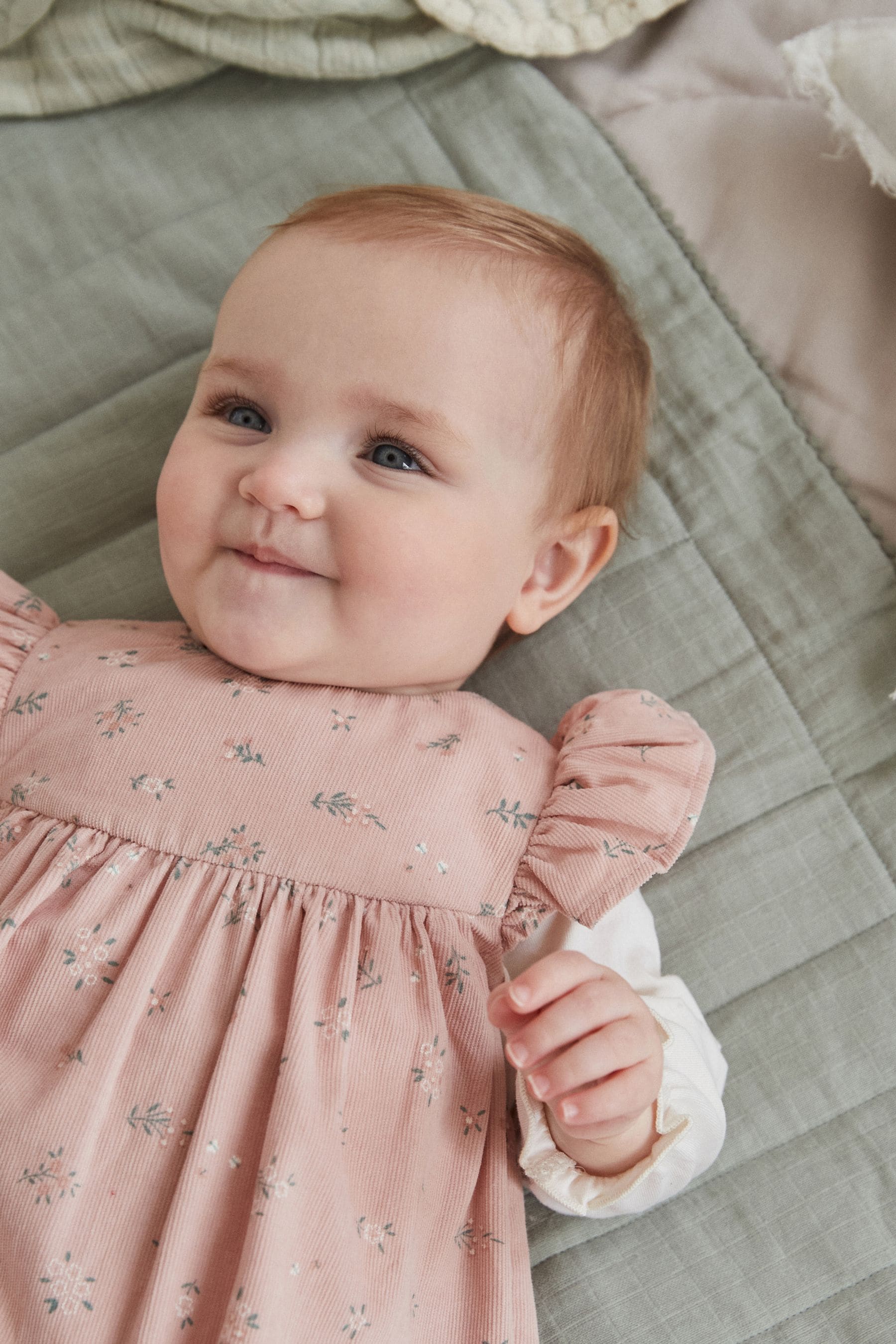 Pink Floral Baby Corduroy 100% Cotton Dungarees and Long Sleeve Bodysuit Set (0mths-2yrs)