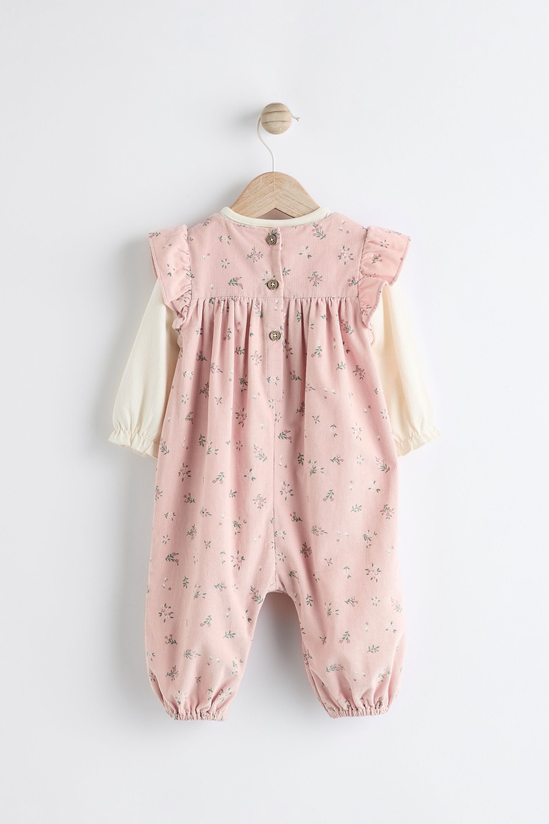 Pink Floral Baby Corduroy 100% Cotton Dungarees and Long Sleeve Bodysuit Set (0mths-2yrs)