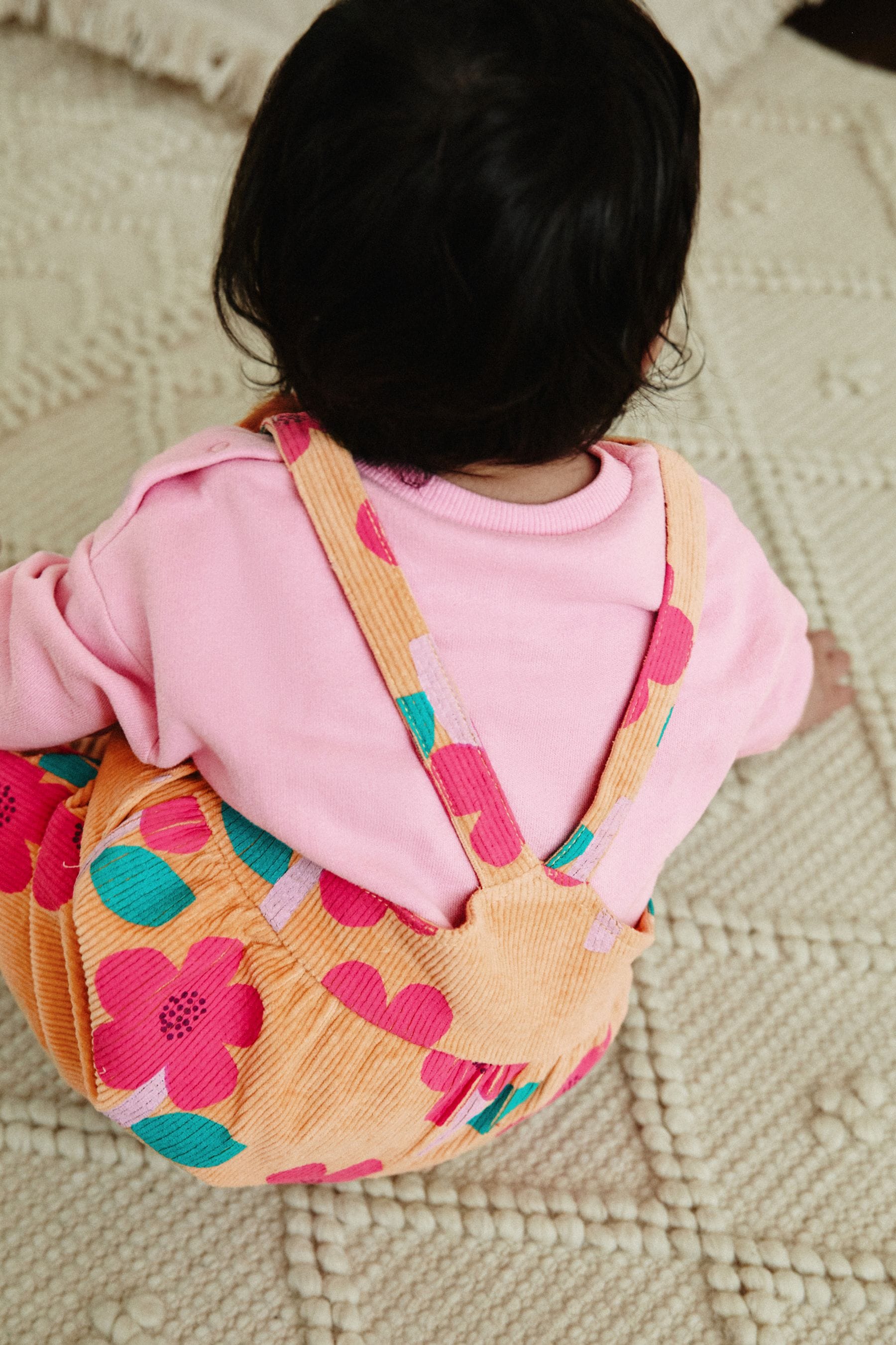 Ochre Yellow/ Pink Floral Baby Corduroy Dungarees & Long Sleeve Bodysuit Set (0mths-2yrs)