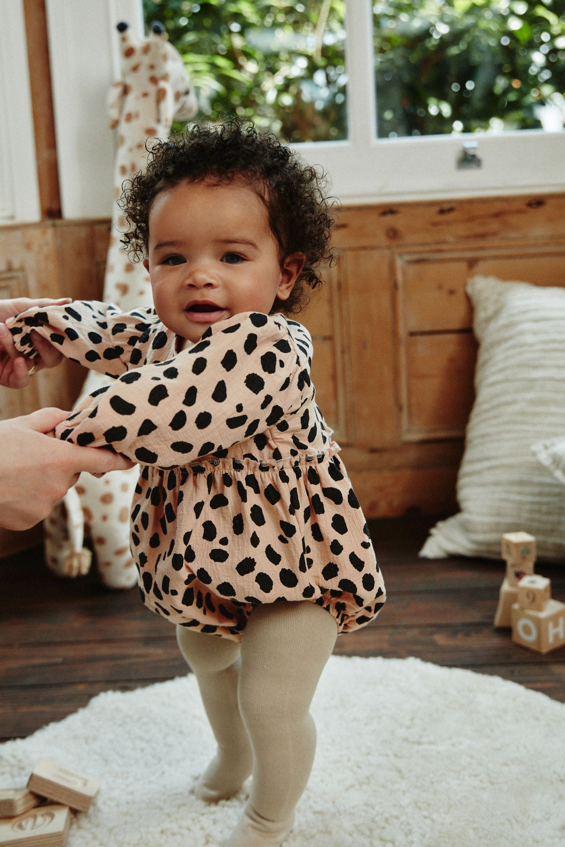 Tan Brown Leopard Print Baby Bloomer 100% Cotton Romper with Tights (0mths-3yrs)