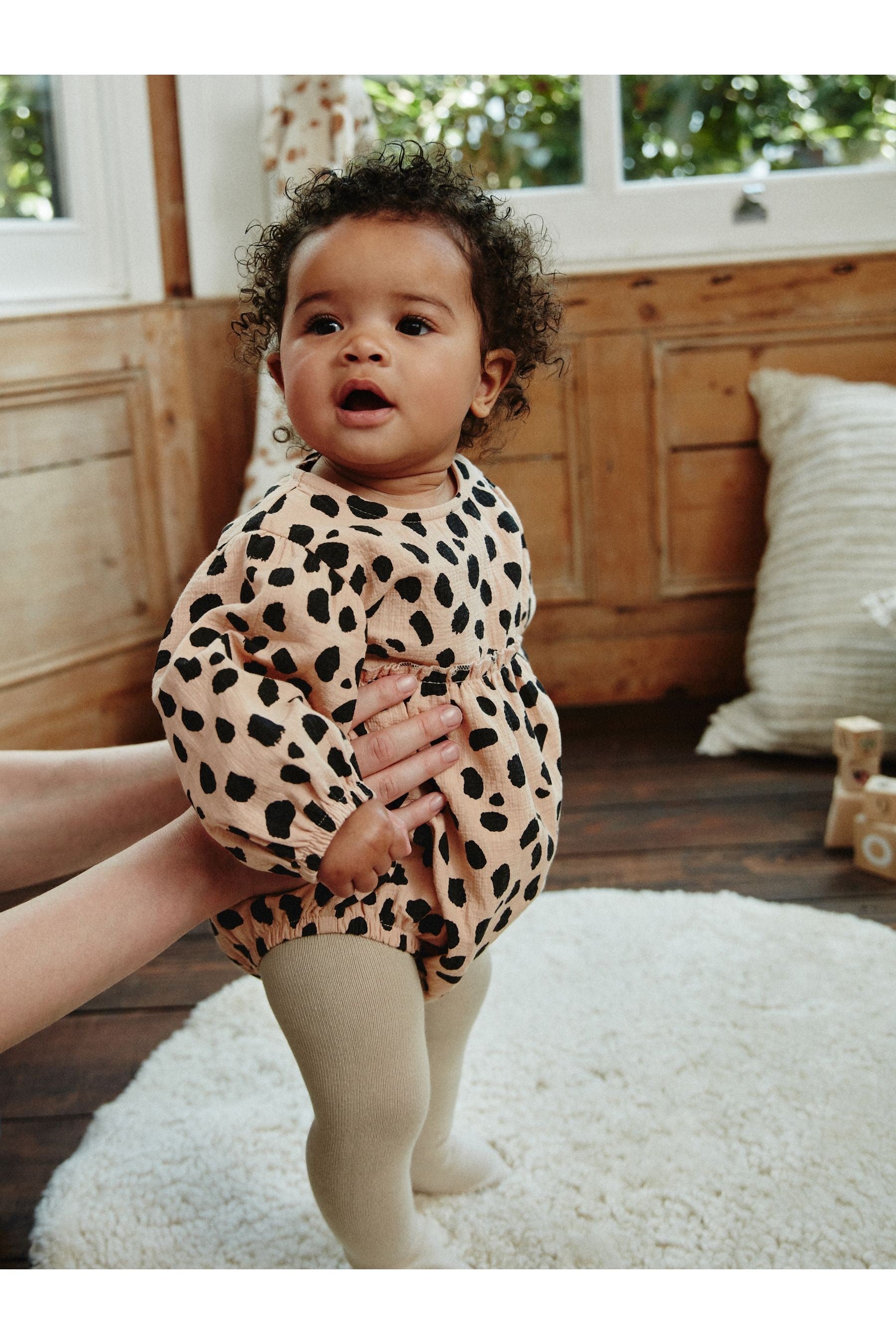 Tan Brown Leopard Print Baby Bloomer 100% Cotton Romper with Tights (0mths-3yrs)