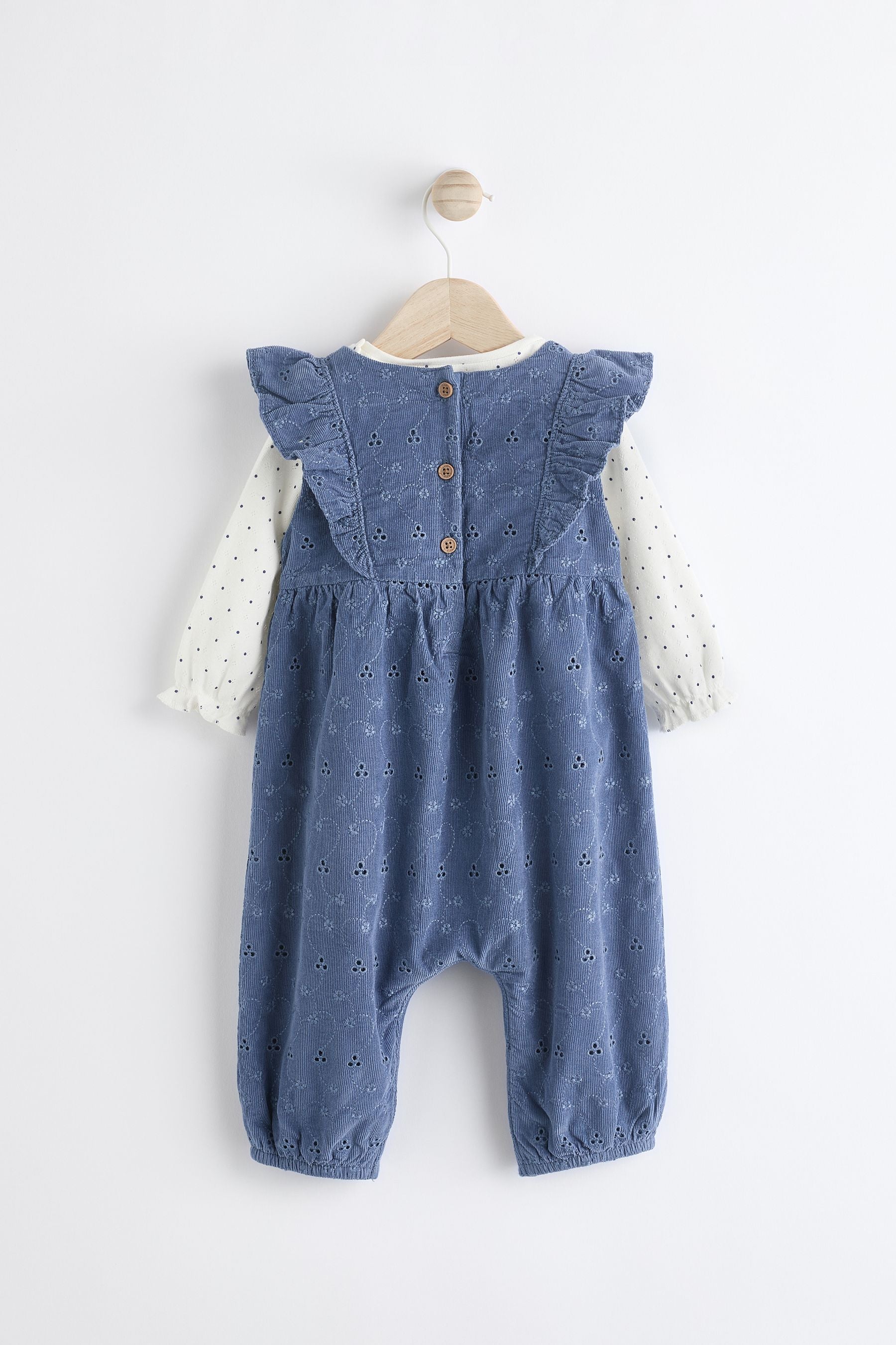 Navy Blue Broderie Baby Corduroy Dungarees & Long Sleeve Bodysuit Set (0mths-2yrs)