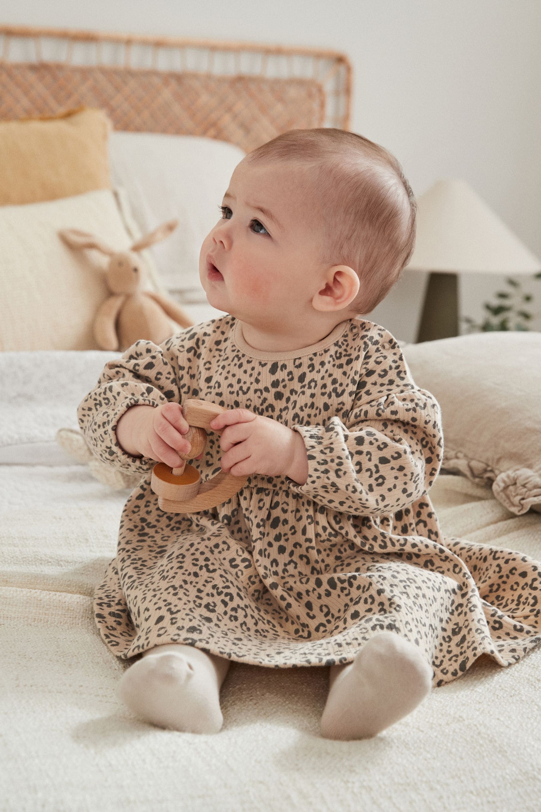 Tan Brown Leopard Print Baby Jersey Dress With Tights (0mths-2yrs)