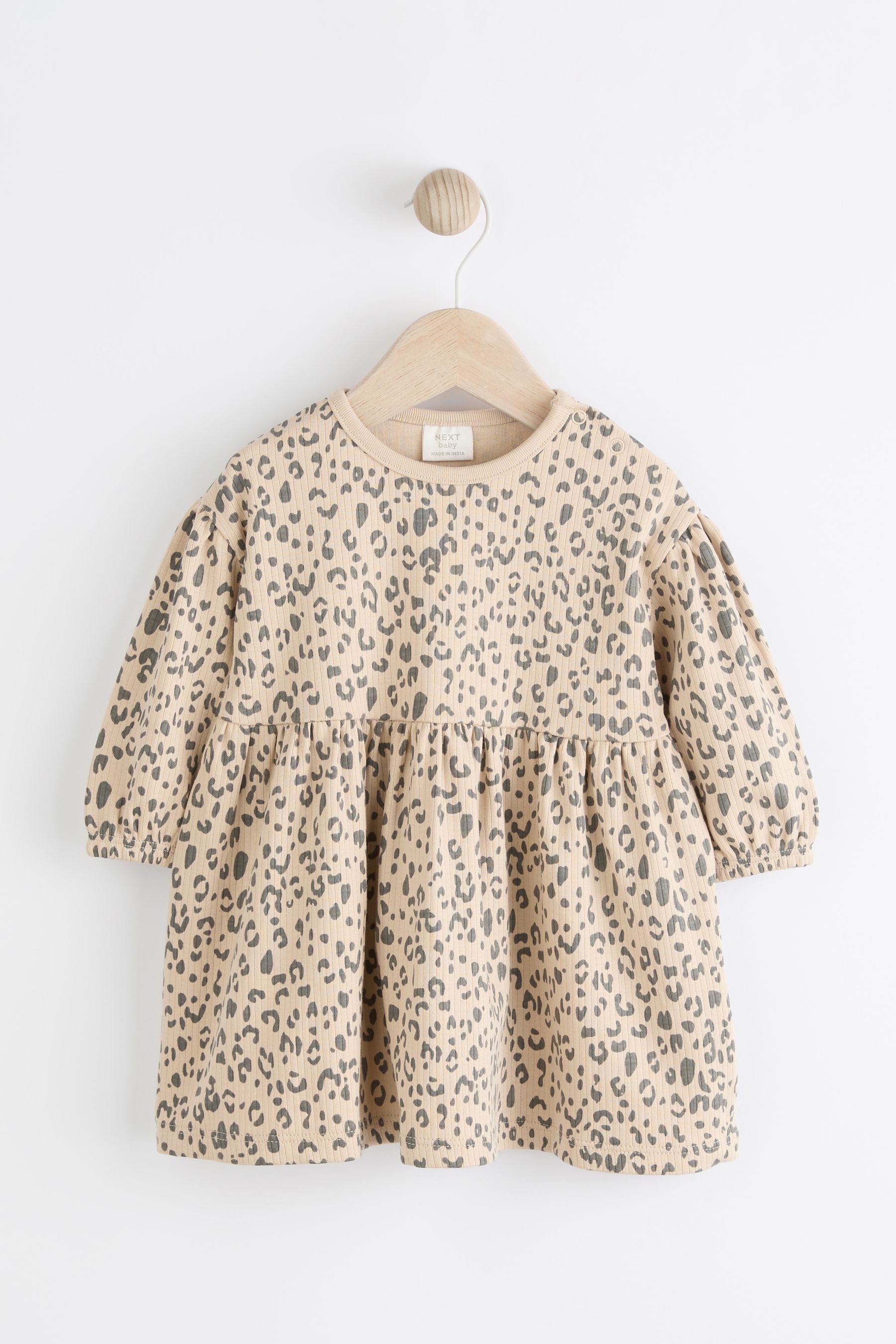 Tan Brown Leopard Print Baby Jersey Dress With Tights (0mths-2yrs)