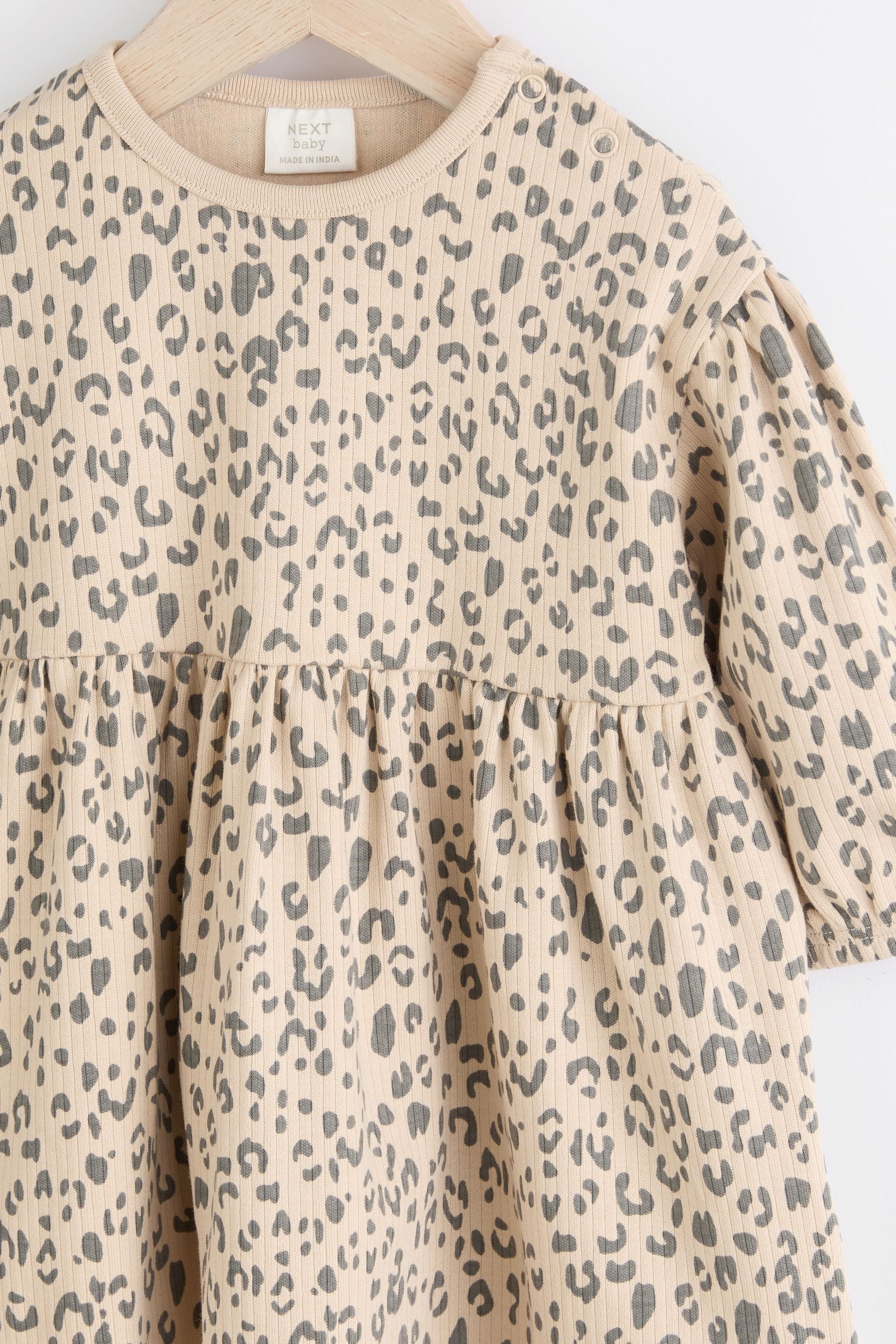 Tan Brown Leopard Print Baby Jersey Dress With Tights (0mths-2yrs)