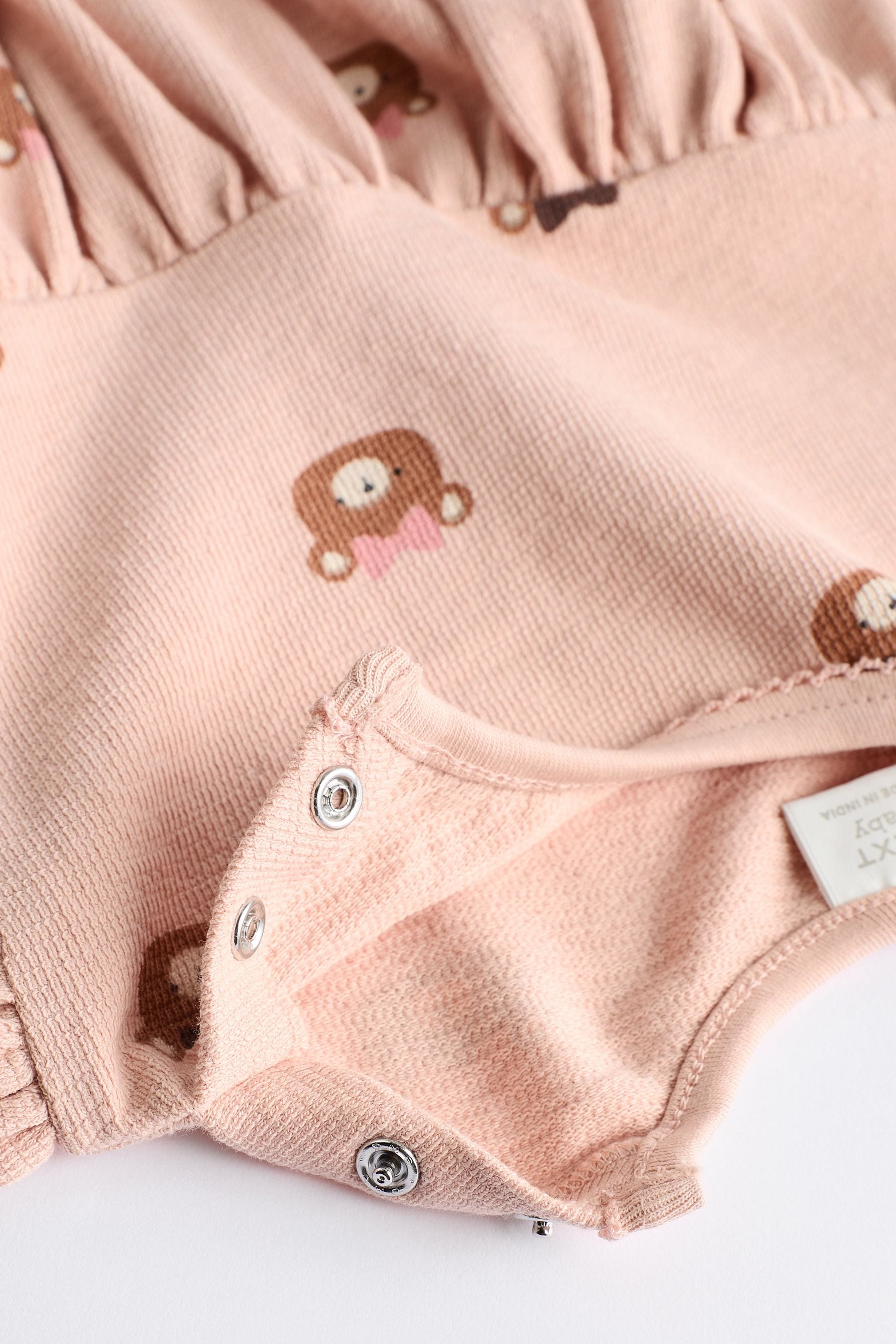 Caramel Brown/Pink Bear Print Baby Jersey Dress With Tights (0mths-2yrs)