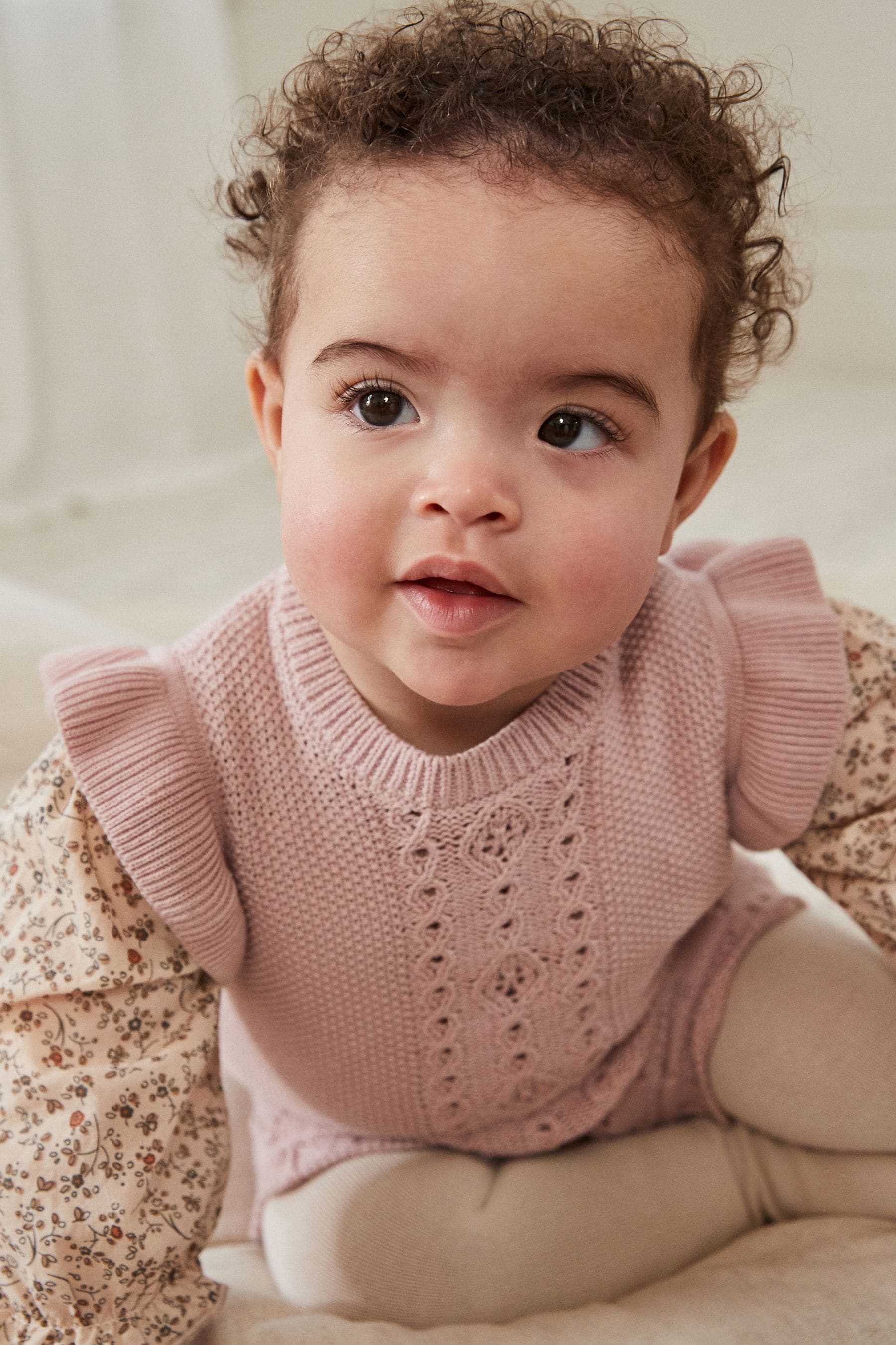 Pink Knitted Bloomer Shorts Long Sleeve Top & Tights Set (0mths-2yrs)