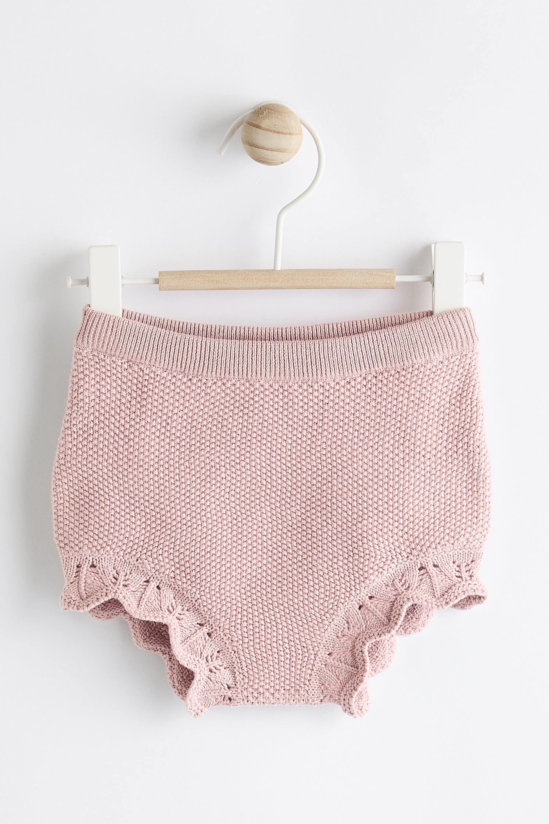 Pink Knitted Bloomer Shorts Long Sleeve Top & Tights Set (0mths-2yrs)