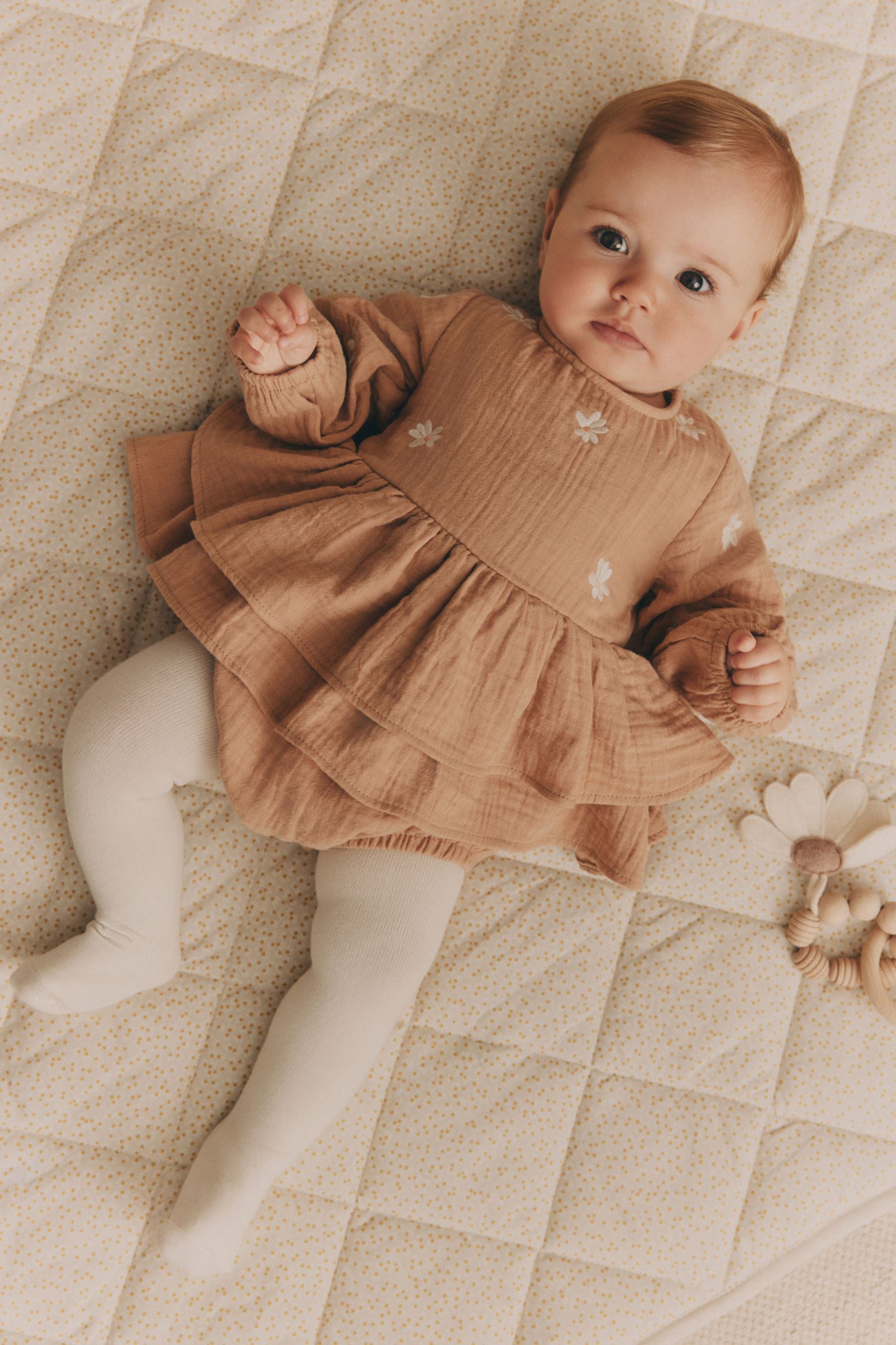 Beige Baby Bloomer 100% Cotton Romper with Tights Set (0mths-3yrs)