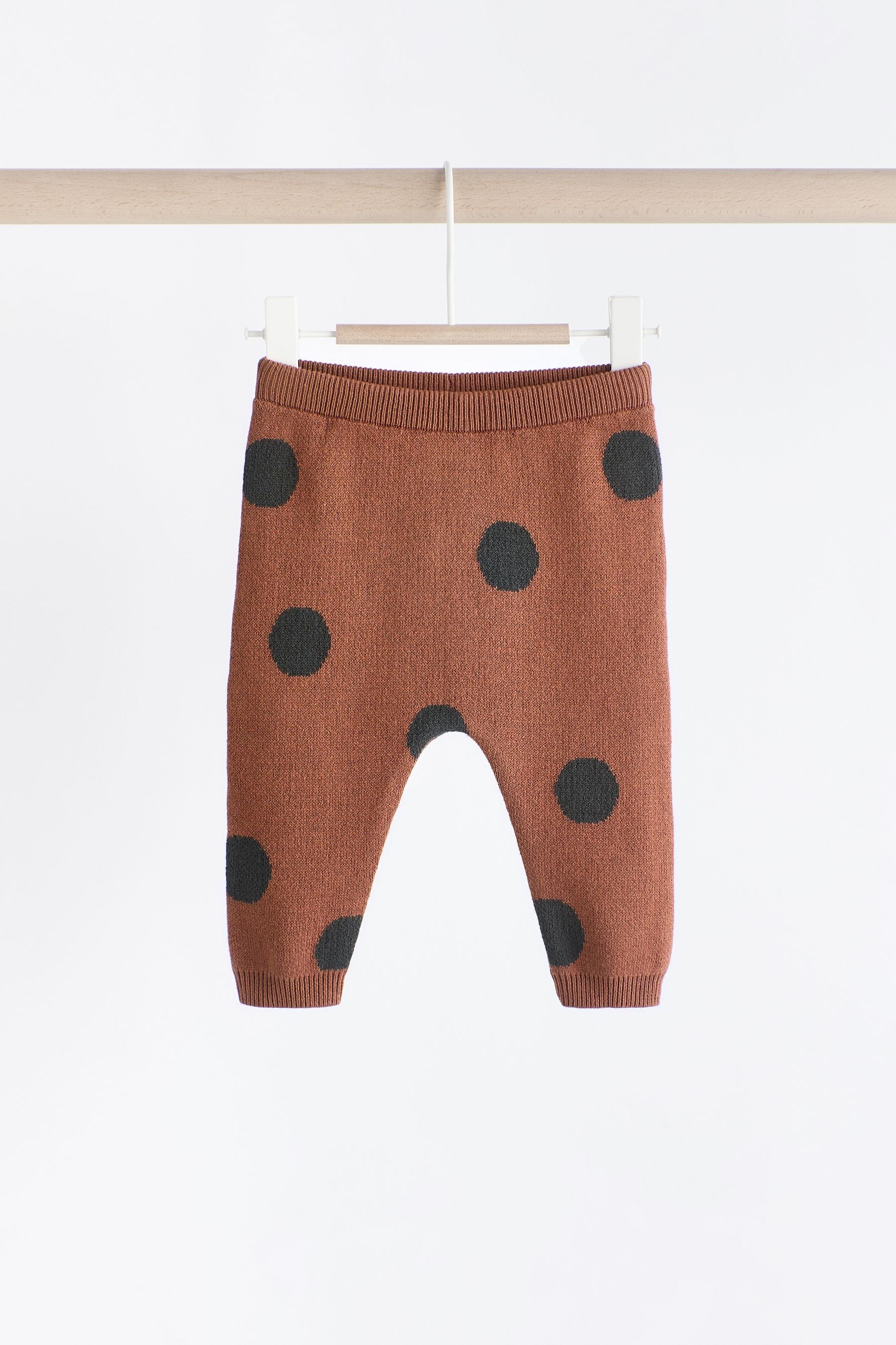 Tan Brown Spot Baby Knitted 100% Cotton Jumper and Leggings Set (0mths-2yrs)