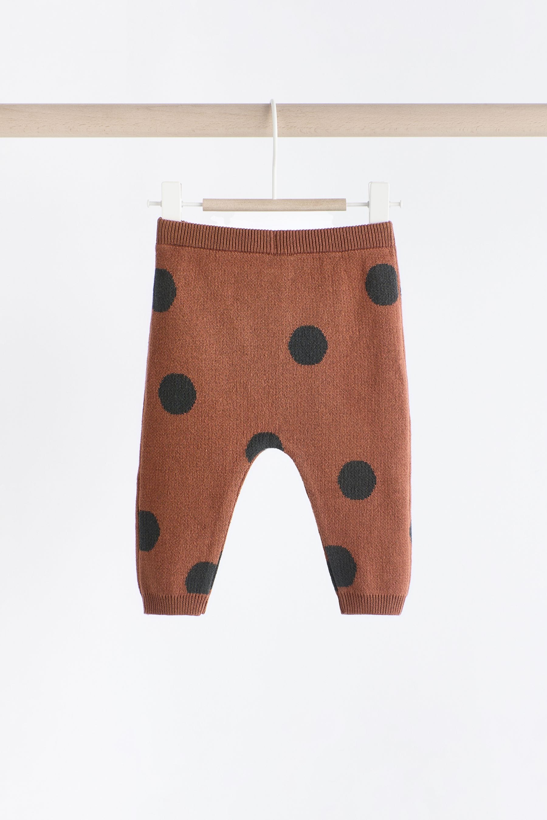 Tan Brown Spot Baby Knitted 100% Cotton Jumper and Leggings Set (0mths-2yrs)