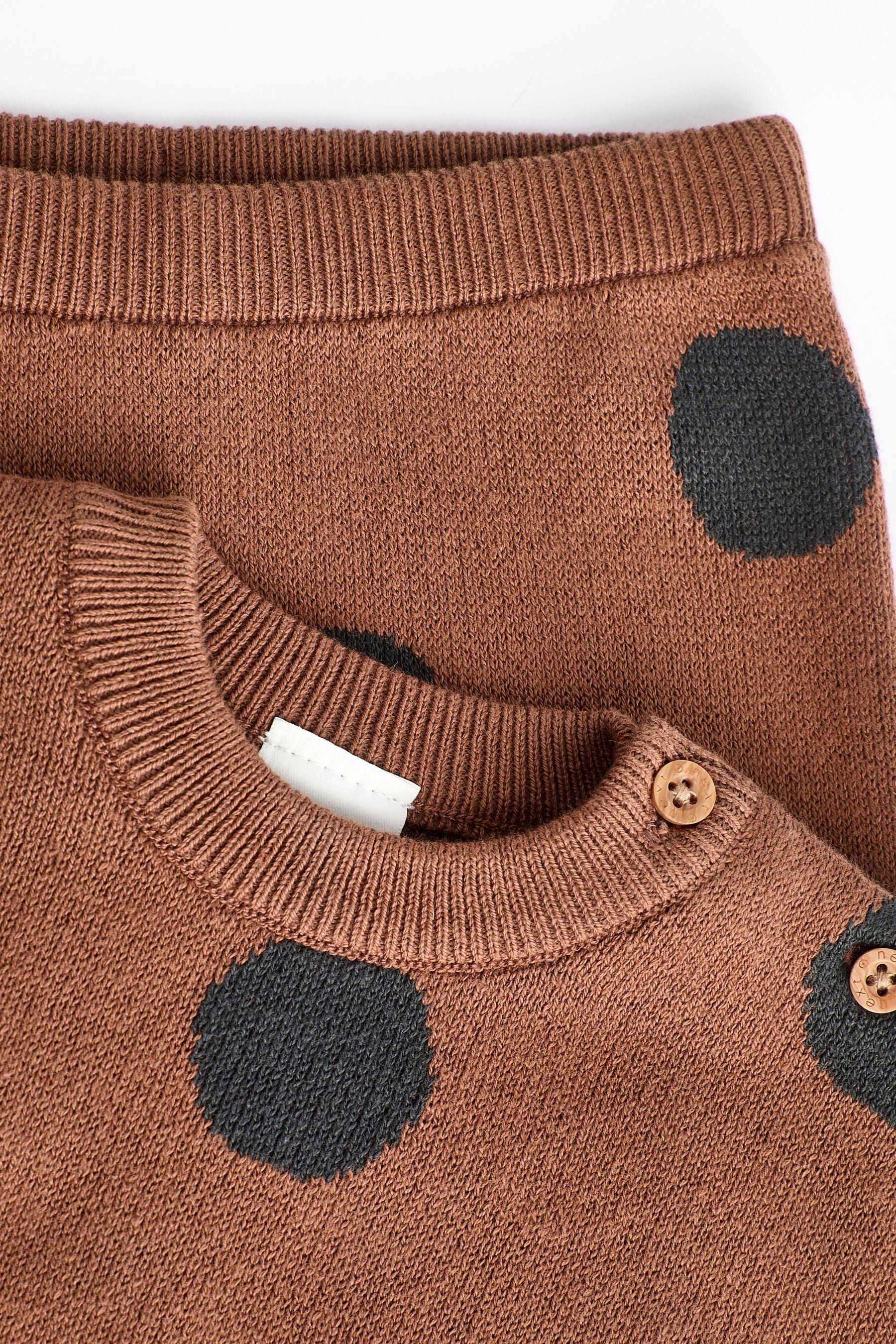 Tan Brown Spot Baby Knitted 100% Cotton Jumper and Leggings Set (0mths-2yrs)