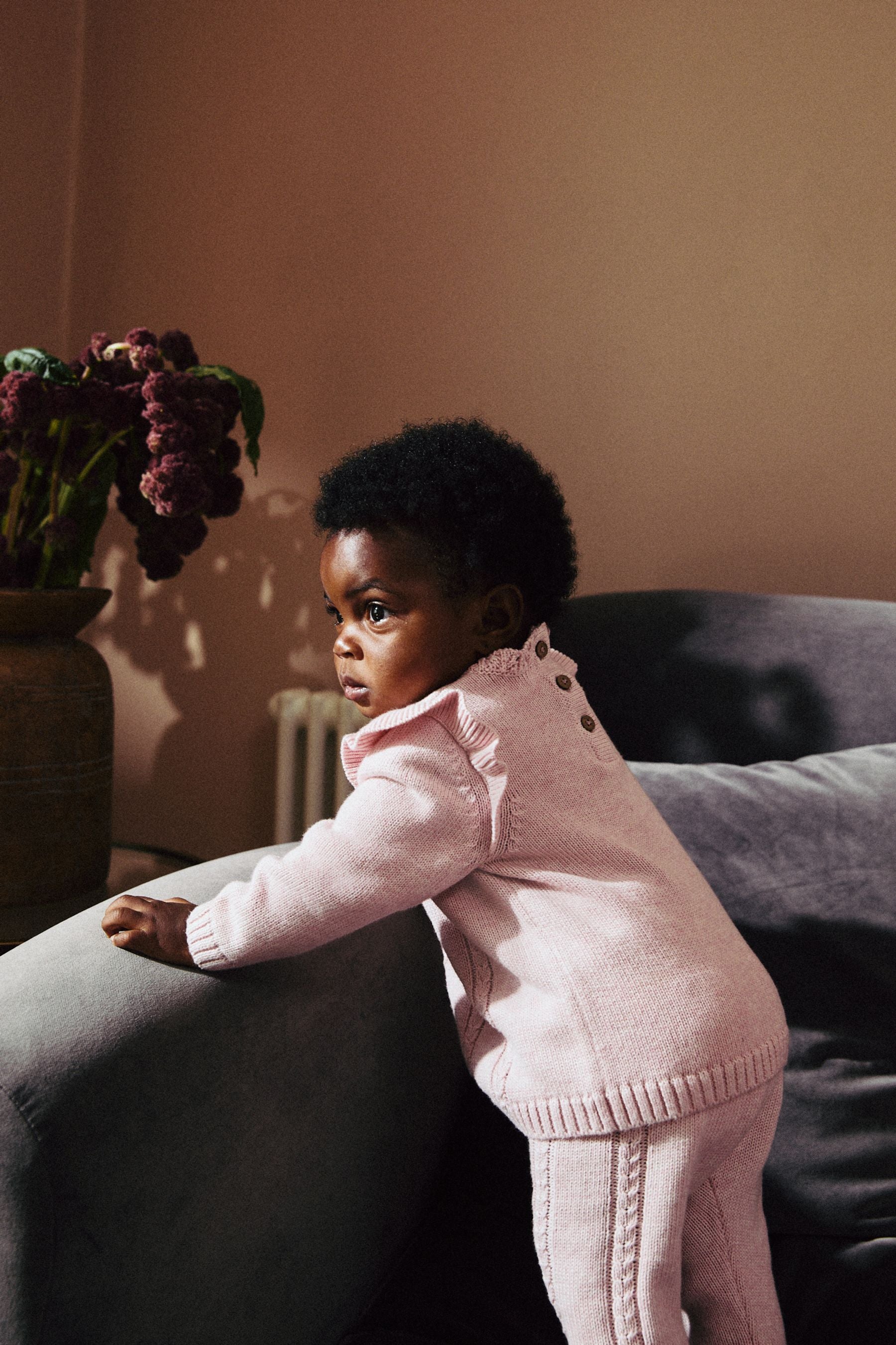 Pink Flower Embroidered Baby Knitted Jumper And Leggings Set (0mths-2yrs)