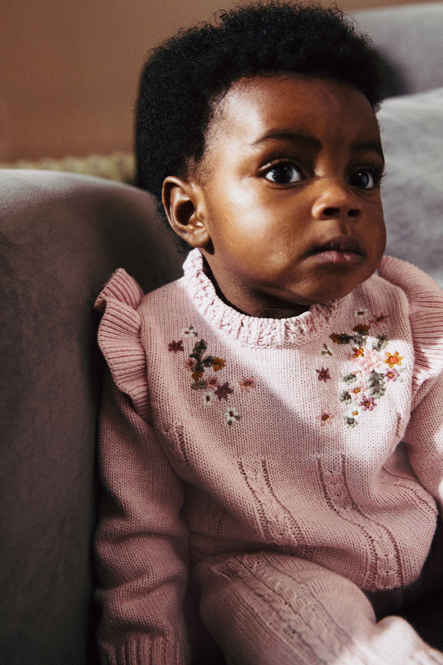 Pink Flower Embroidered Baby Knitted Jumper And Leggings Set (0mths-2yrs)