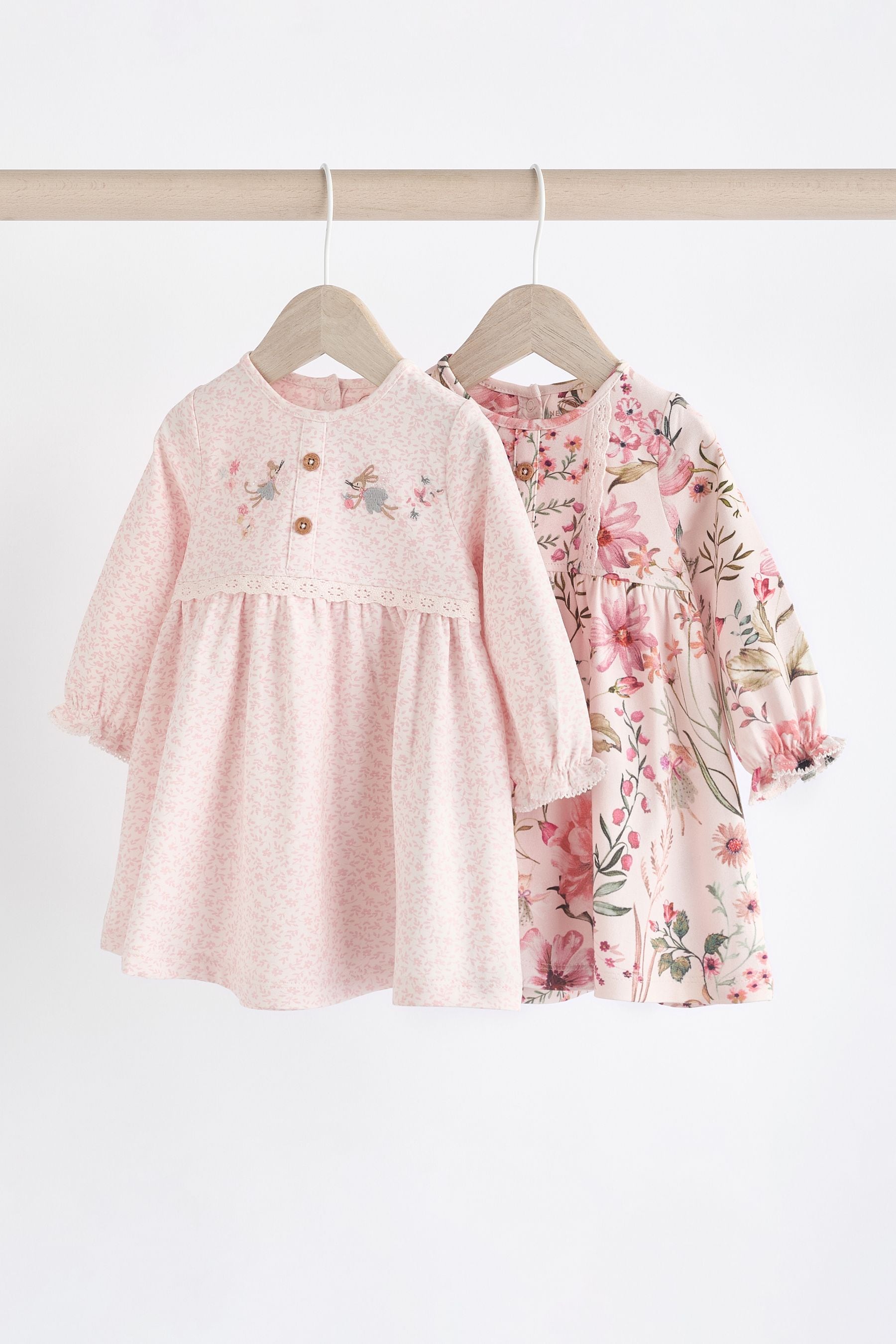 Pink Floral/ Fairy Baby Jersey 100% Cotton Dresses 2 Pack (0mths-2yrs)