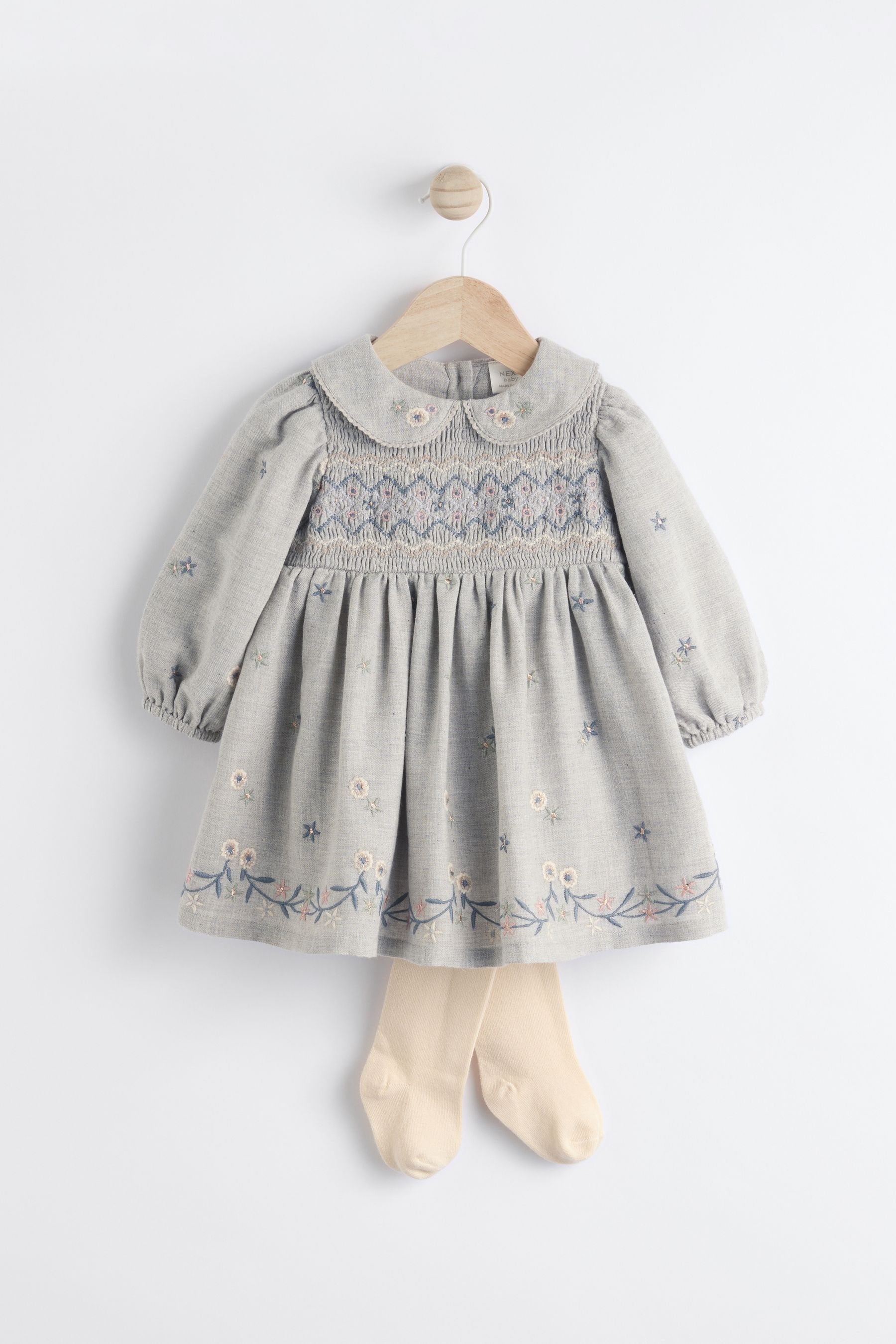 Grey Baby Embroidered Dress (0mths-2yrs)