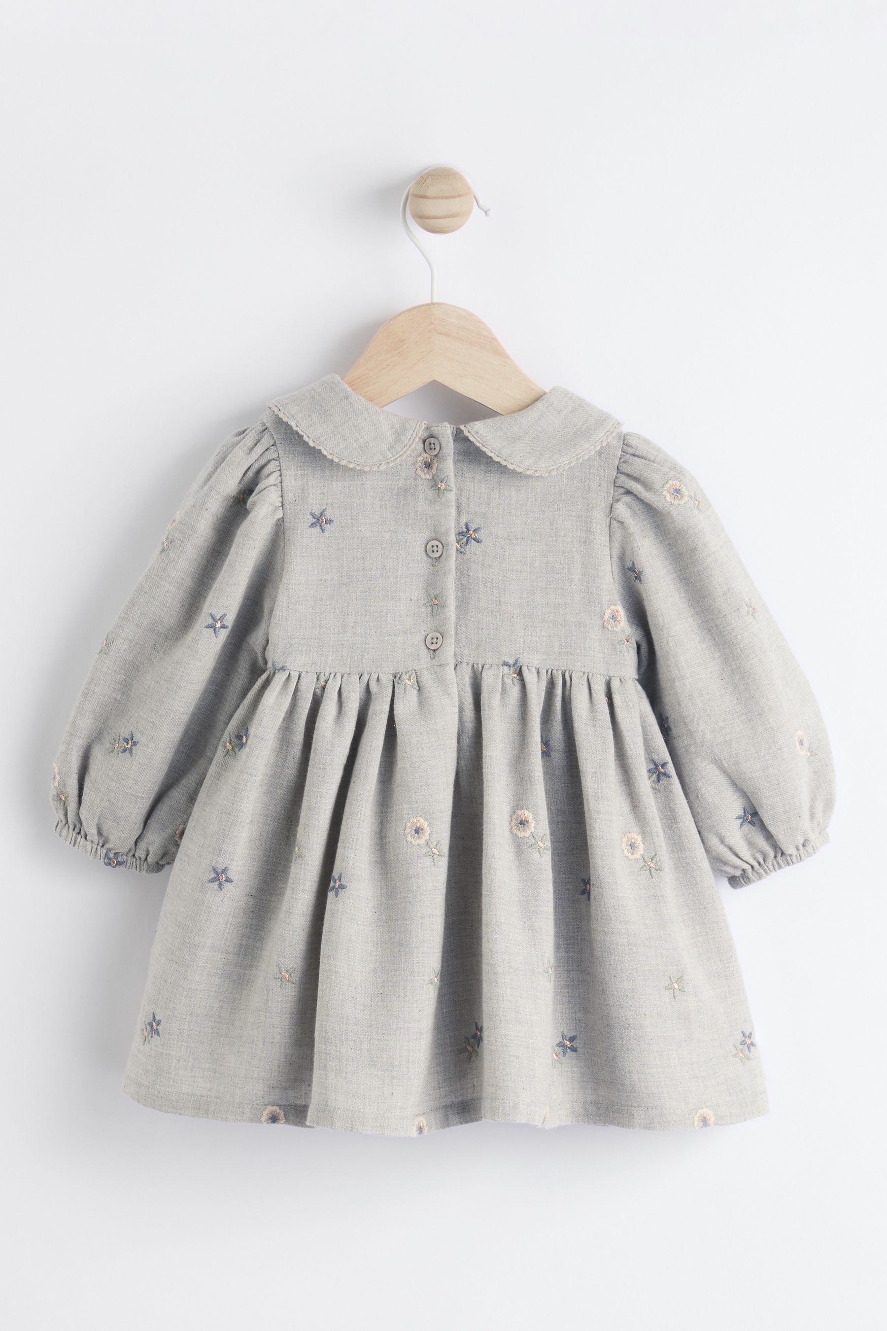 Grey Baby Embroidered Dress (0mths-2yrs)