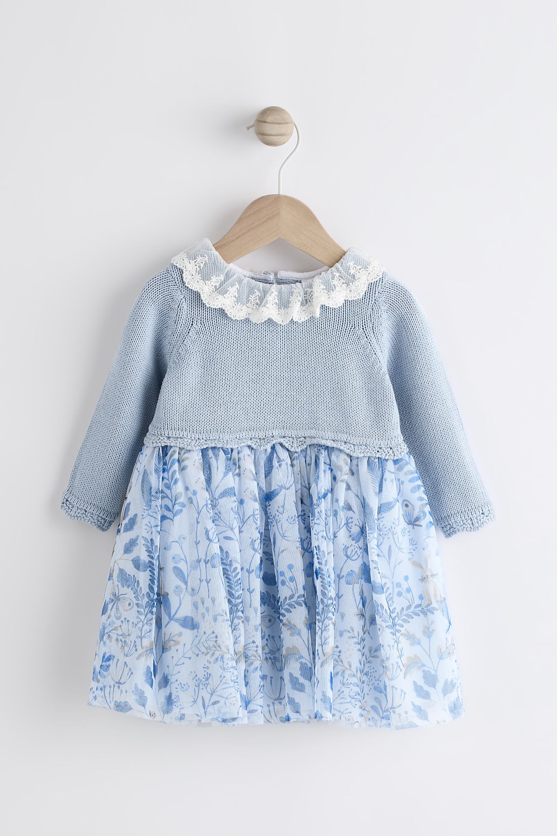 Blue Floral Mesh Baby Dress (0mths-2yrs)