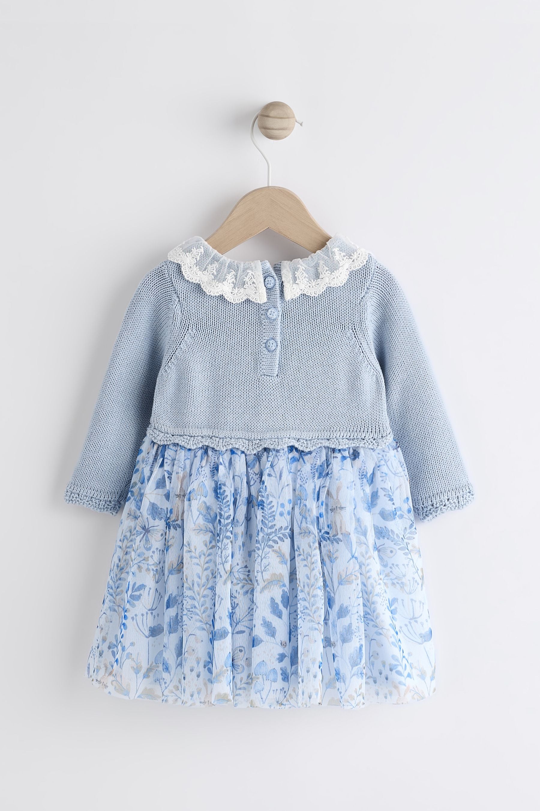 Blue Floral Mesh Baby Dress (0mths-2yrs)