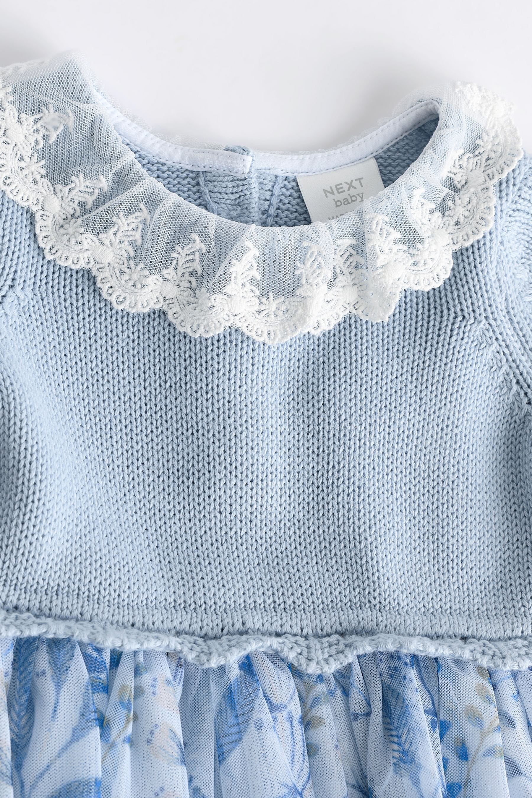 Blue Floral Mesh Baby Dress (0mths-2yrs)