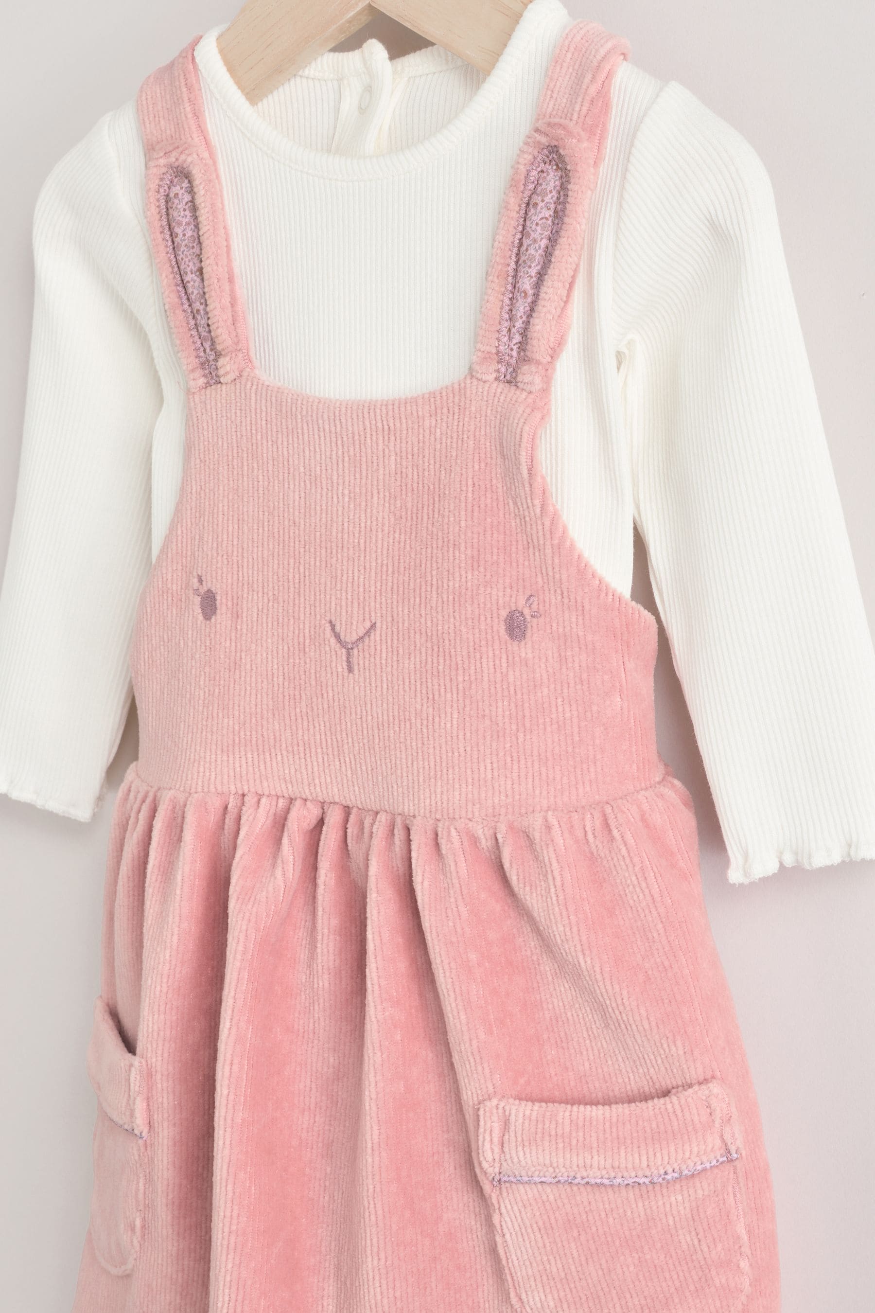 Pink Bunny Velour Baby Pinafore Dress With Tights (0mths-2yrs)