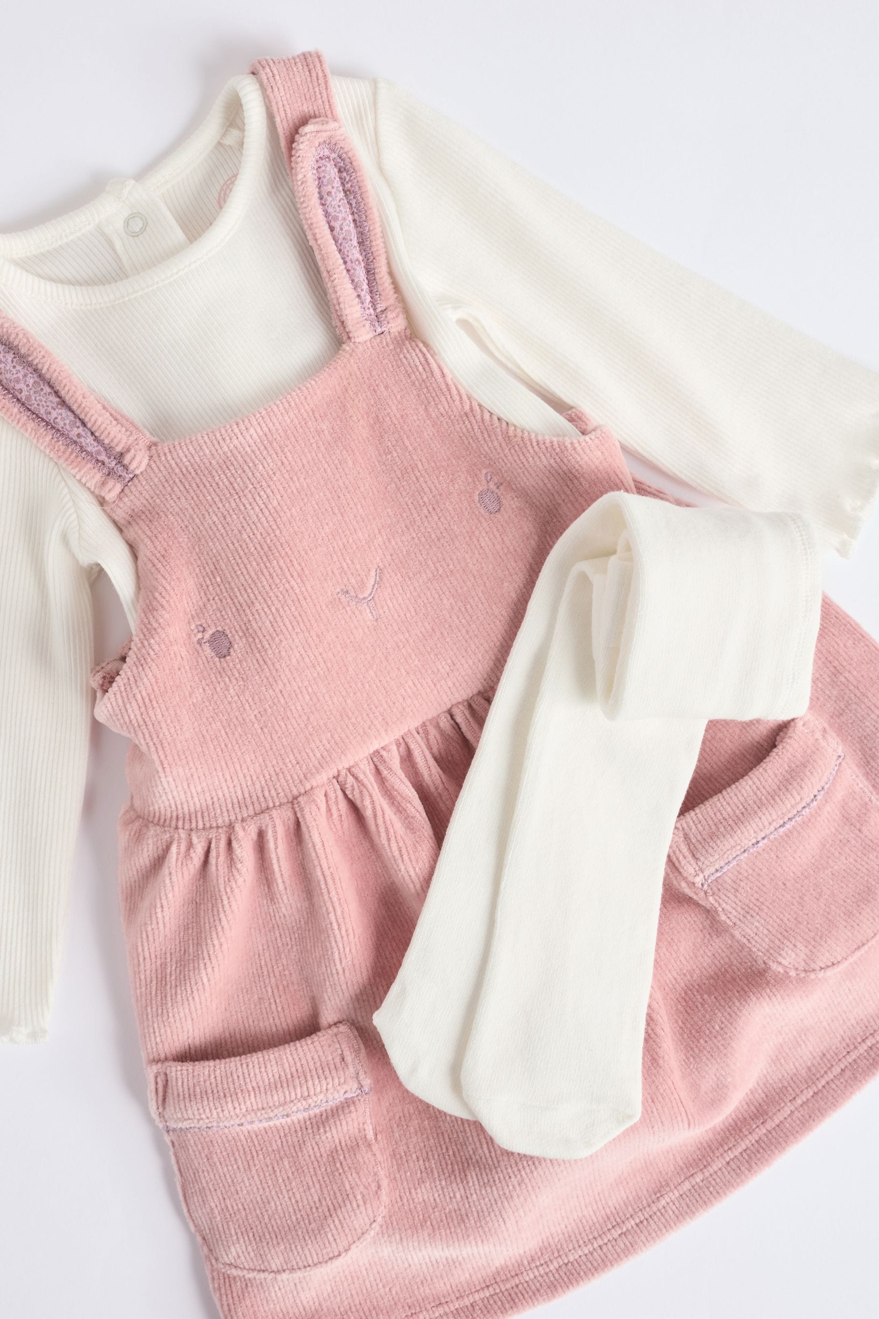 Pink Bunny Velour Baby Pinafore Dress With Tights (0mths-2yrs)