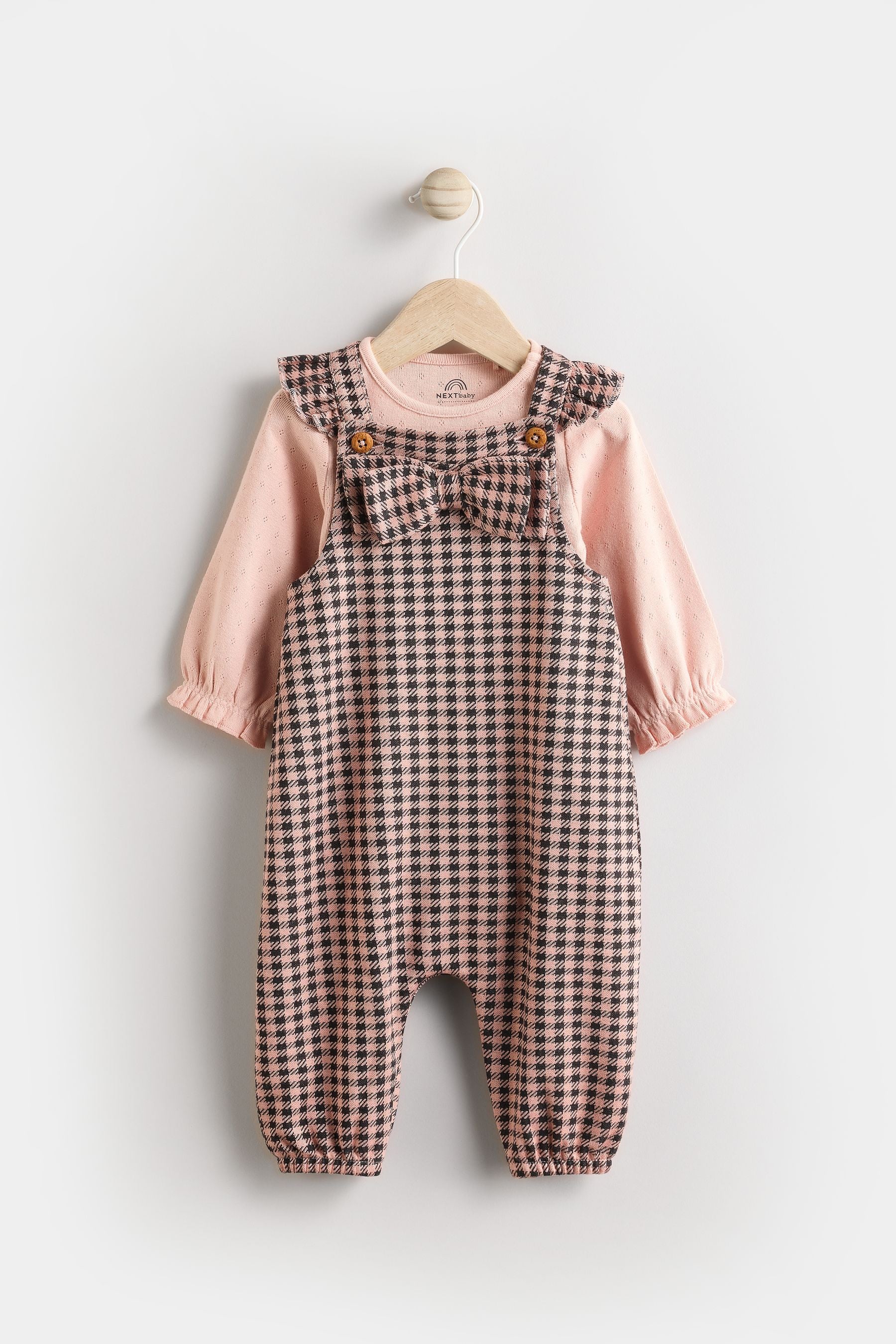 Pink Check 100% Cotton Dunagree and Bodysuit Set (0mths-2yrs)