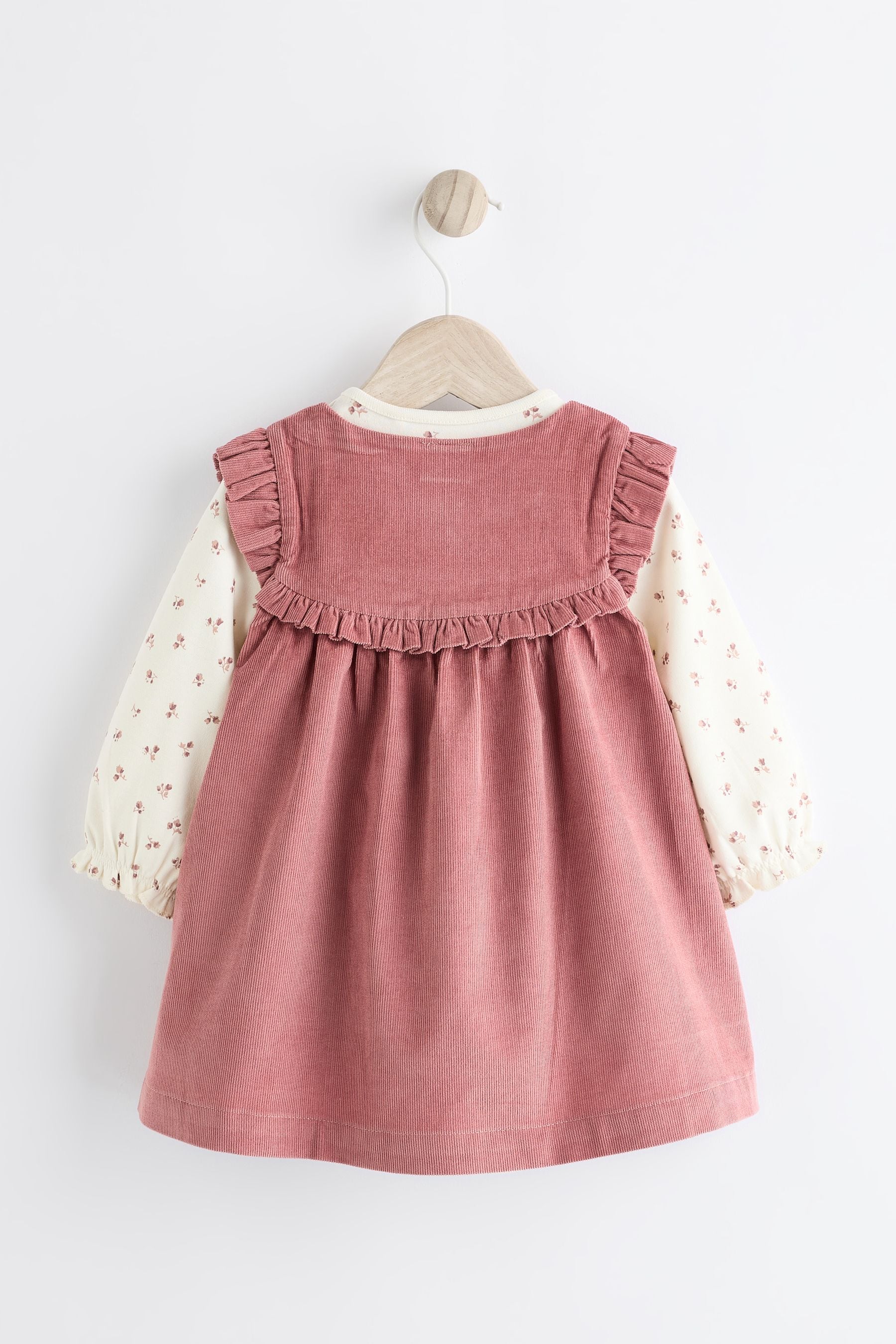 Pink Embroidered Baby Corduroy Pinafore Dress With Tights (0mths-2yrs)