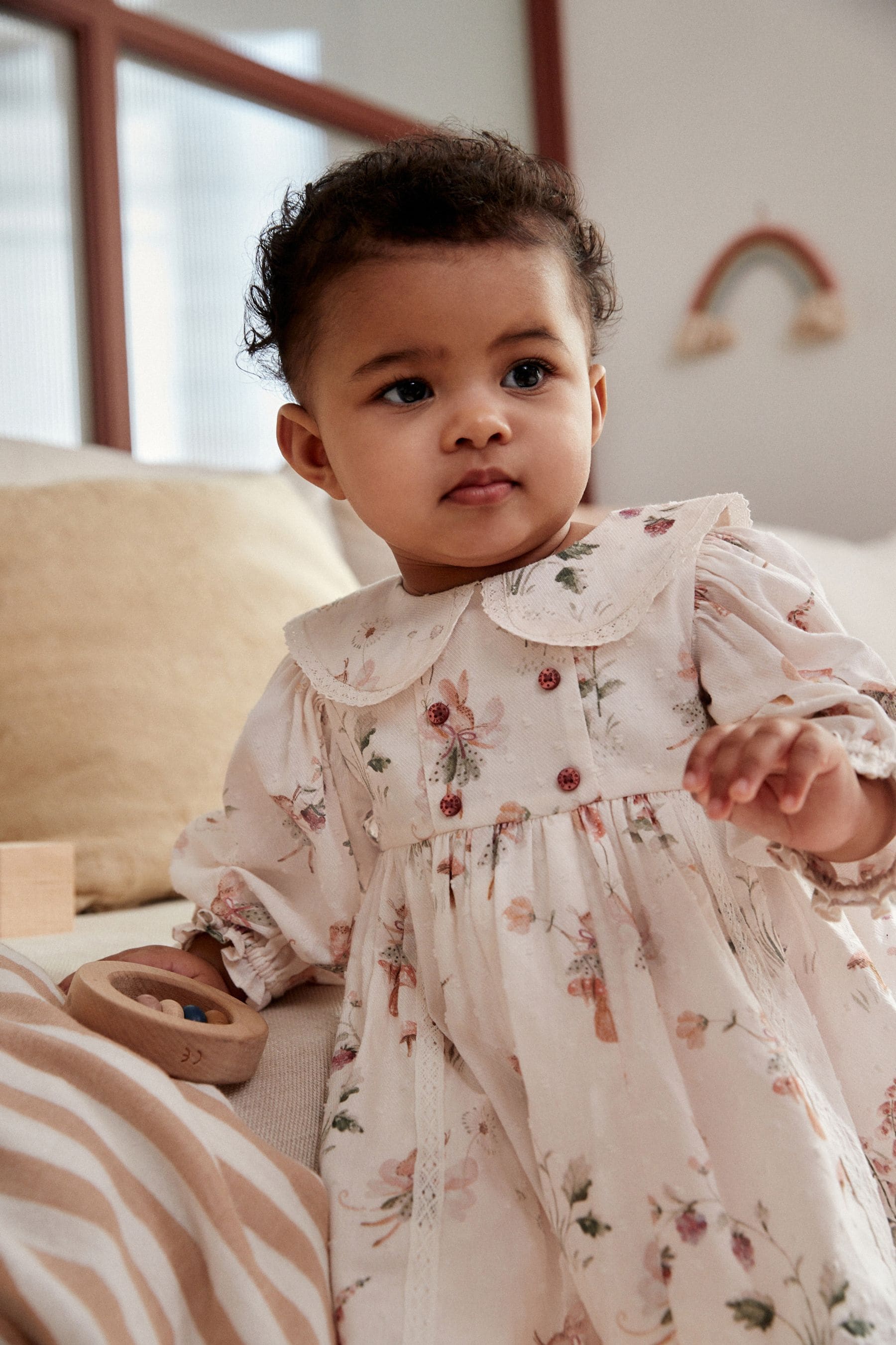 White Floral/ Fairy Woven Baby Dress with Tights (0mths-2yrs)