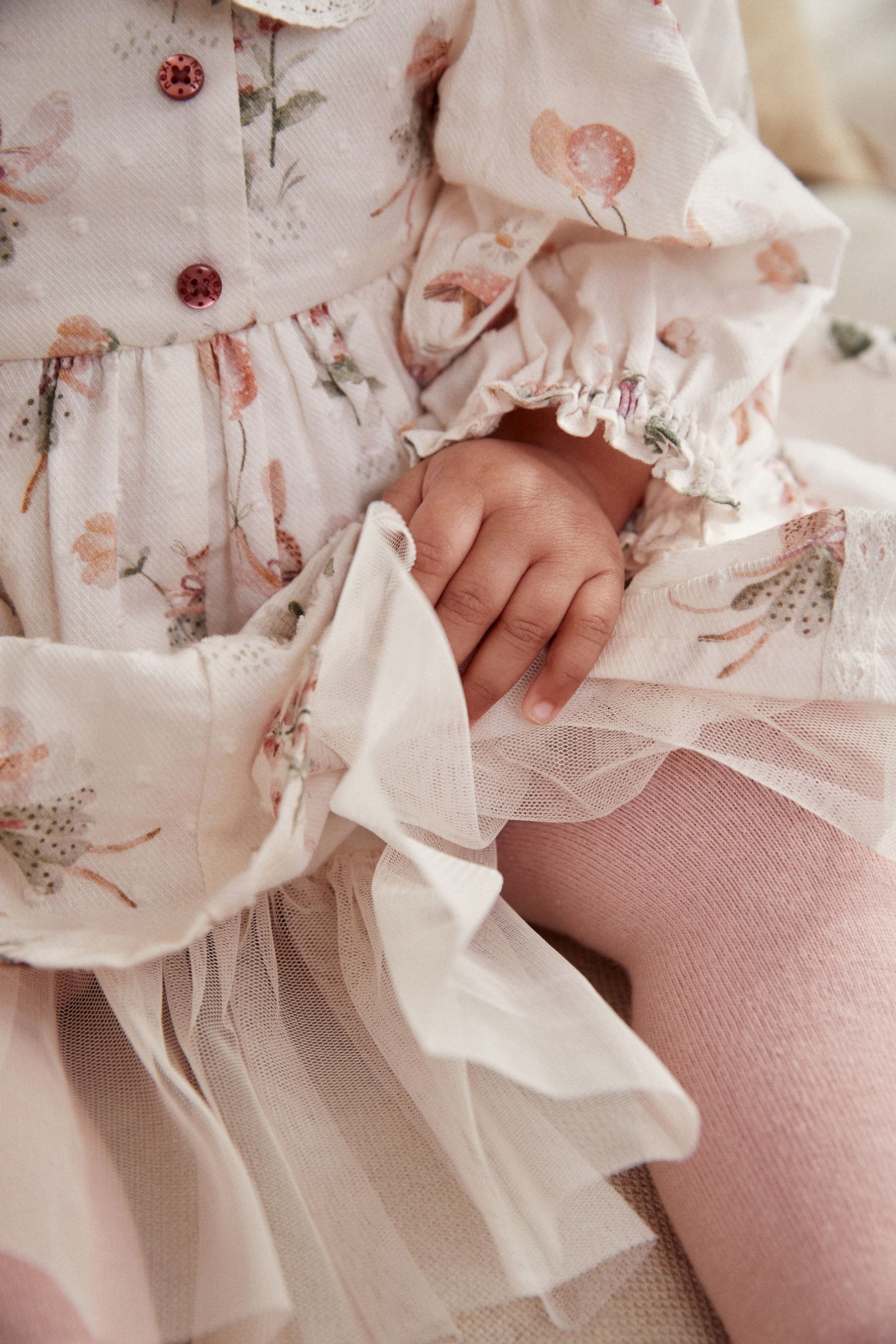 White Floral/ Fairy Woven Baby Dress with Tights (0mths-2yrs)