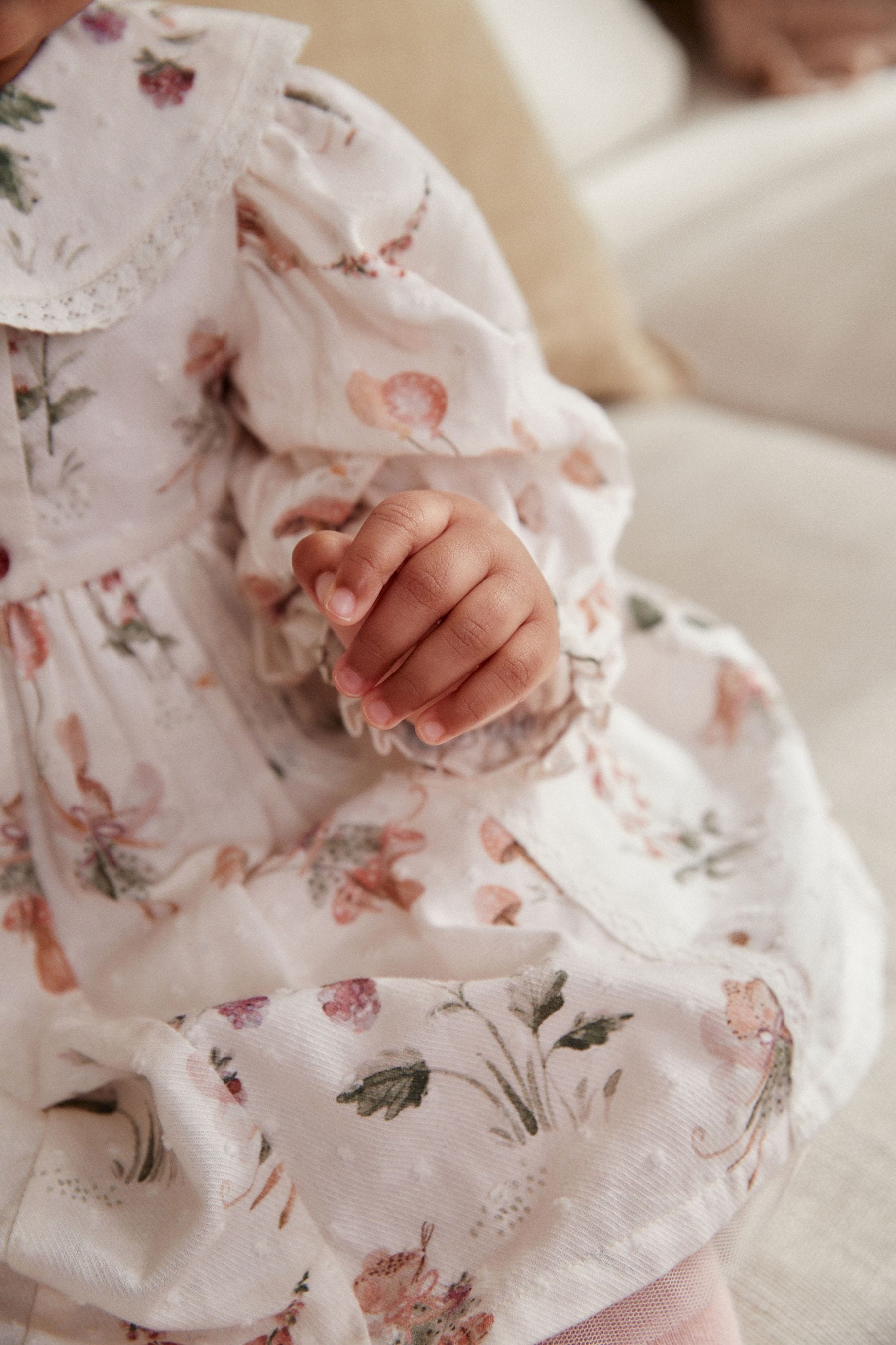 White Floral/ Fairy Woven Baby Dress with Tights (0mths-2yrs)