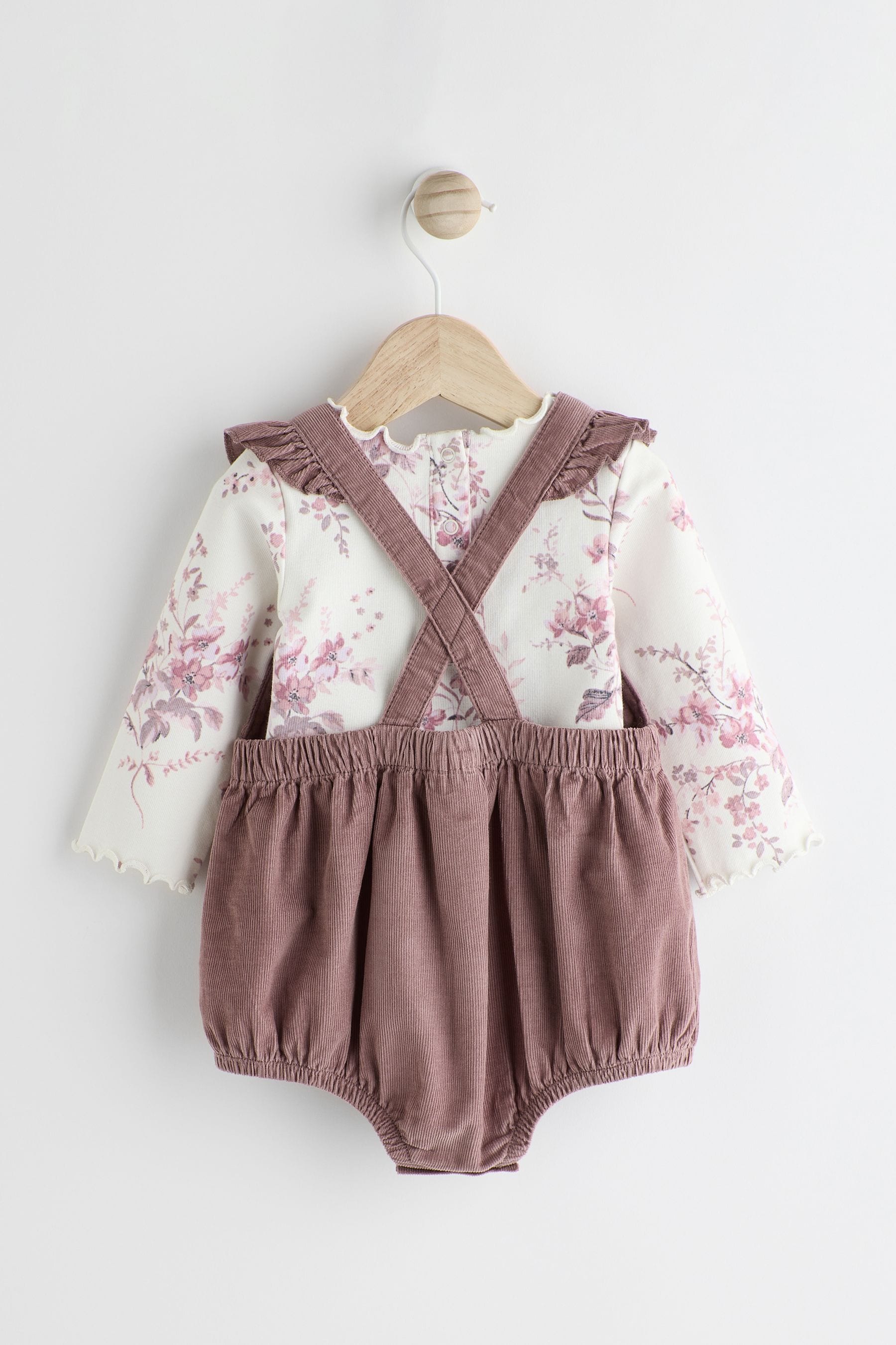 Pink Floral Baby Bloomer Romper & Long Sleeve Bodysuit Set (0mths-3yrs)