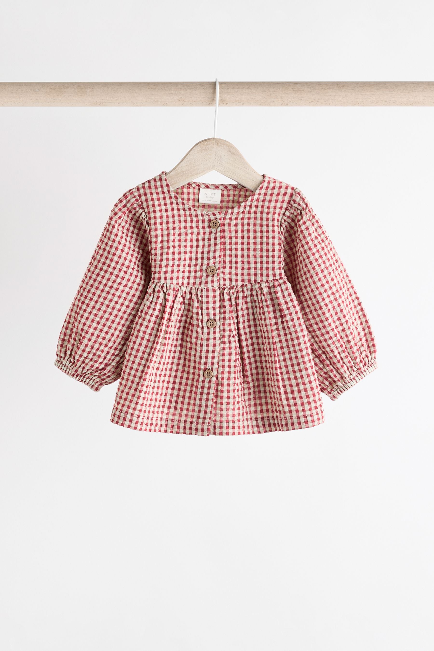 Red Gingham Woven Long Sleeve Top and Wide Leg 100% Cotton Trousers Set (0mths-2yrs)