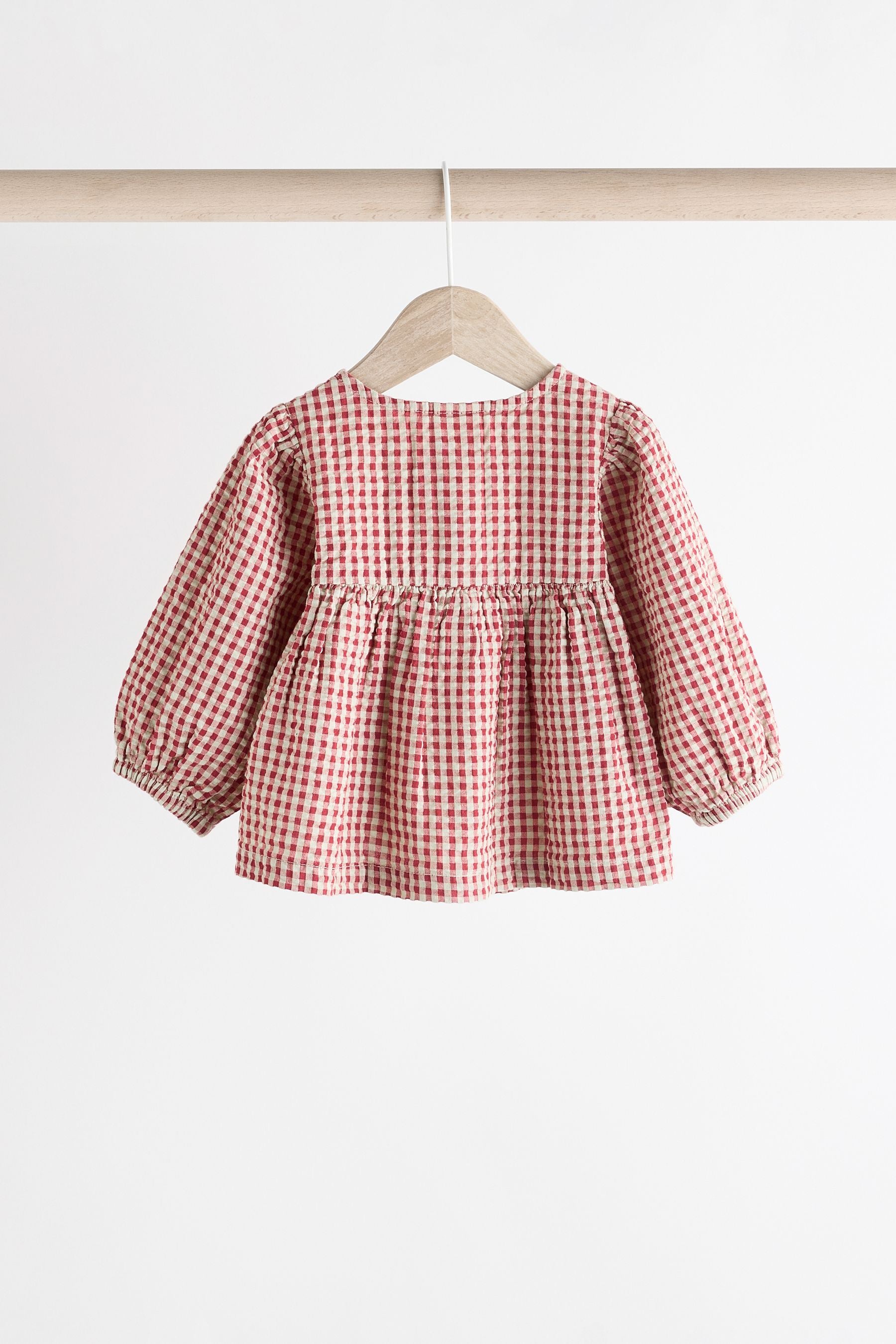 Red Gingham Woven Long Sleeve Top and Wide Leg 100% Cotton Trousers Set (0mths-2yrs)