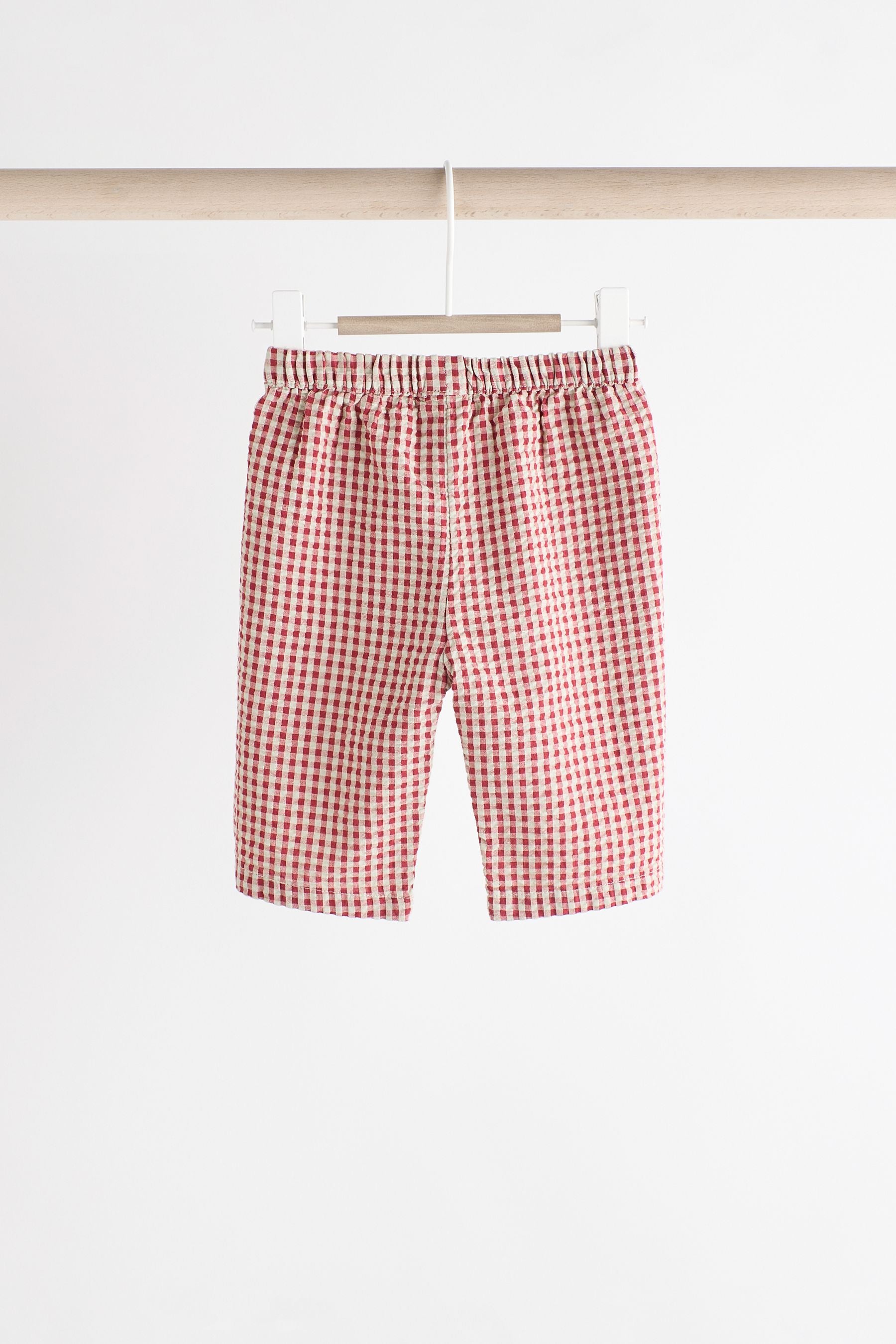 Red Gingham Woven Long Sleeve Top and Wide Leg 100% Cotton Trousers Set (0mths-2yrs)