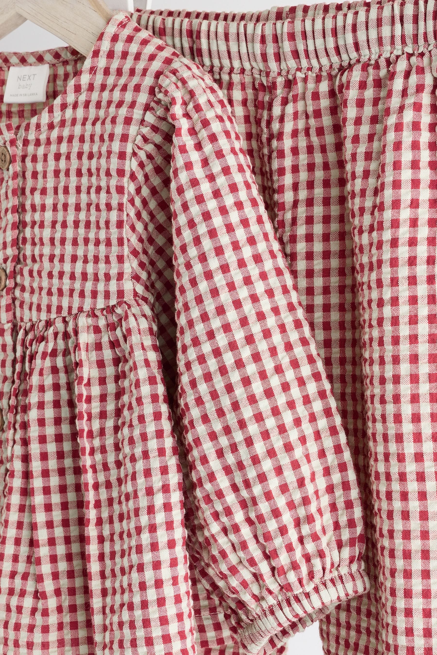 Red Gingham Woven Long Sleeve Top and Wide Leg 100% Cotton Trousers Set (0mths-2yrs)