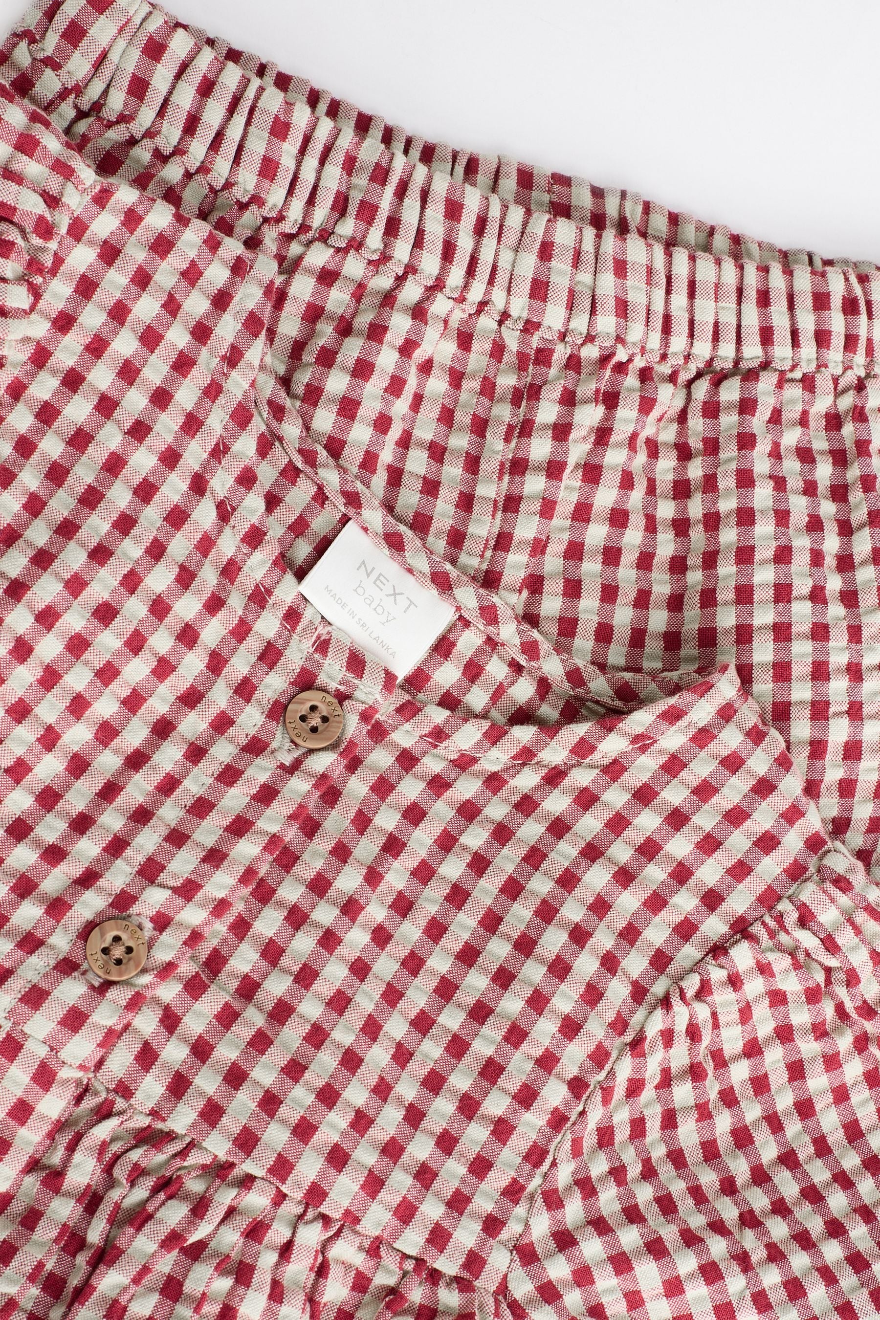 Red Gingham Woven Long Sleeve Top and Wide Leg 100% Cotton Trousers Set (0mths-2yrs)