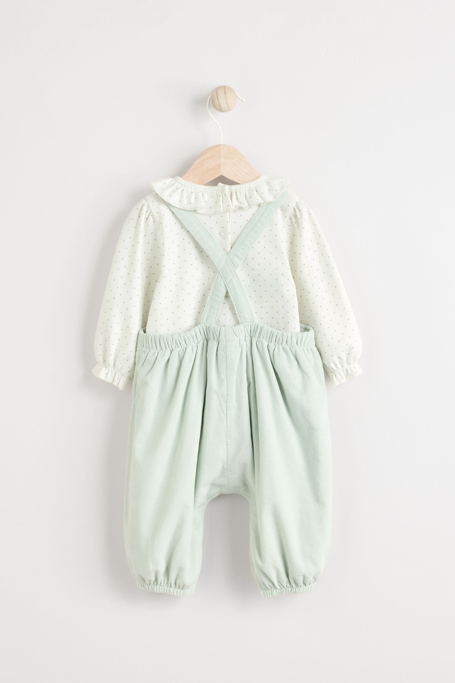 Sage Green Character Baby Corduroy 100% Cotton Dungarees and Long Sleeve Bodysuit Set (0mths-2yrs)