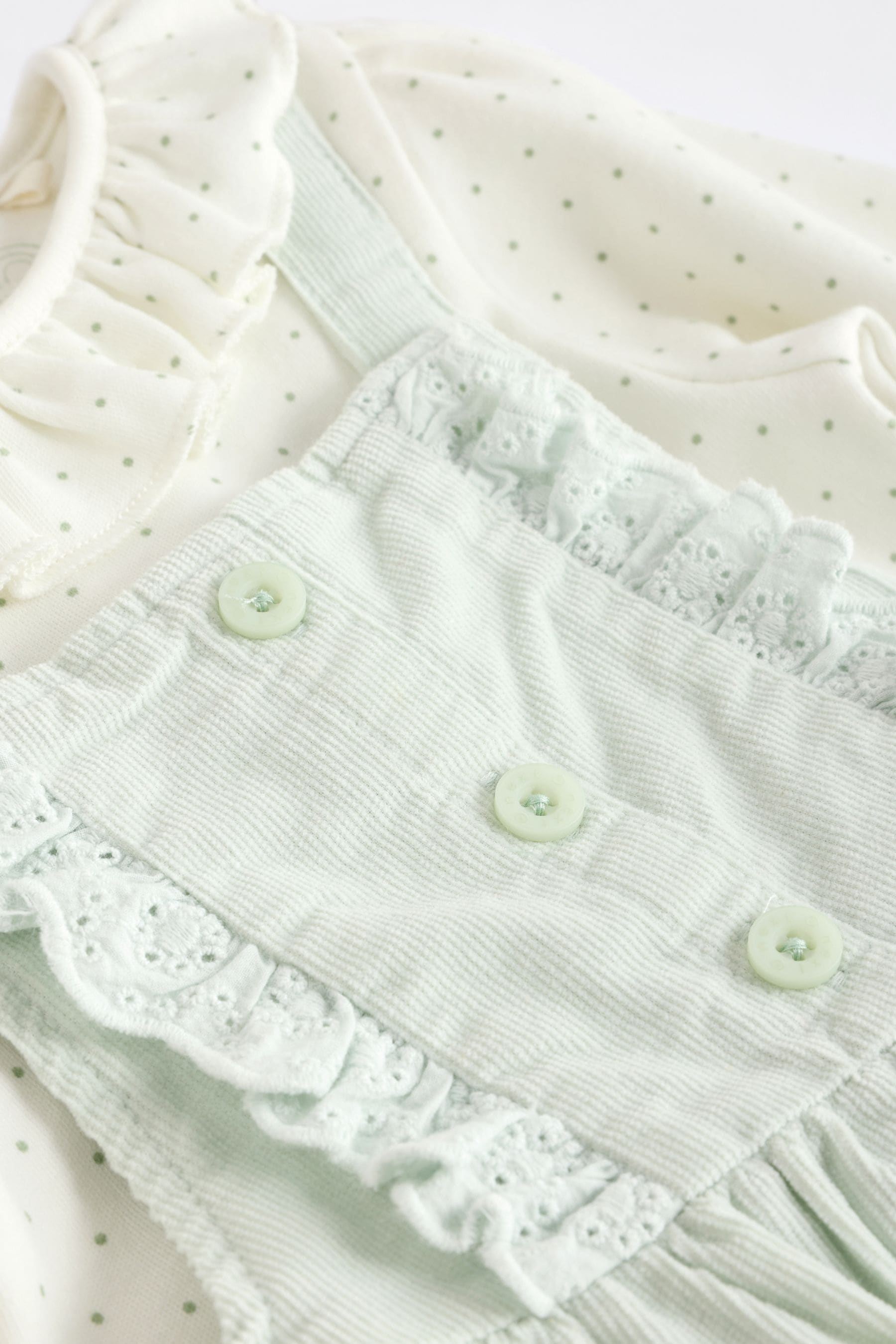 Sage Green Character Baby Corduroy 100% Cotton Dungarees and Long Sleeve Bodysuit Set (0mths-2yrs)