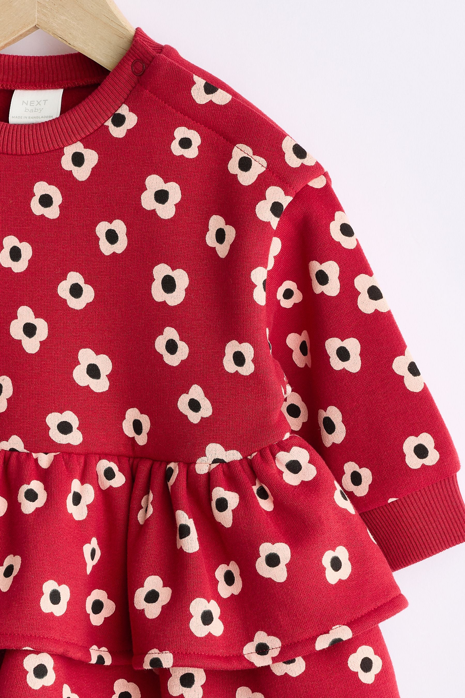 Red Flower Print Skirted Baby Romper with Tights (0mths-3yrs)