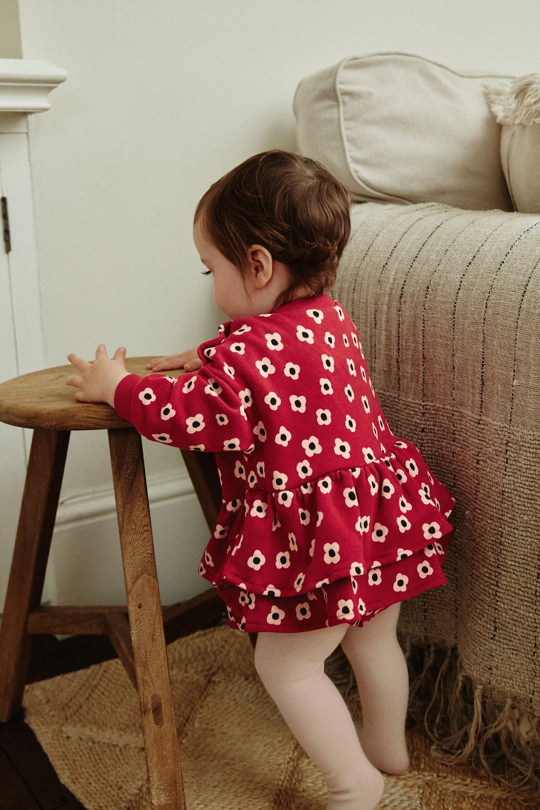 Red Flower Print Skirted Baby Romper with Tights (0mths-3yrs)