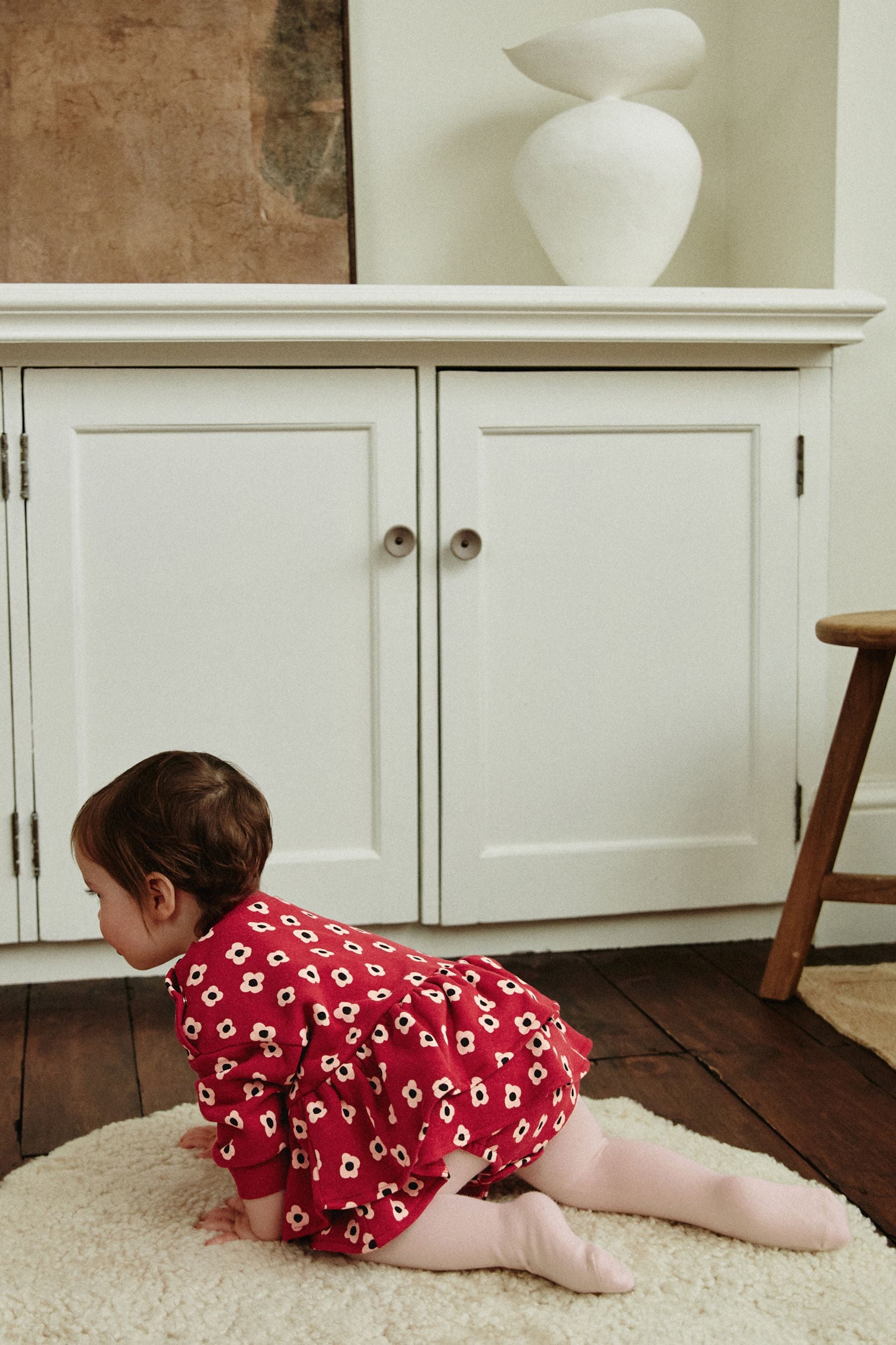 Red Flower Print Skirted Baby Romper with Tights (0mths-3yrs)