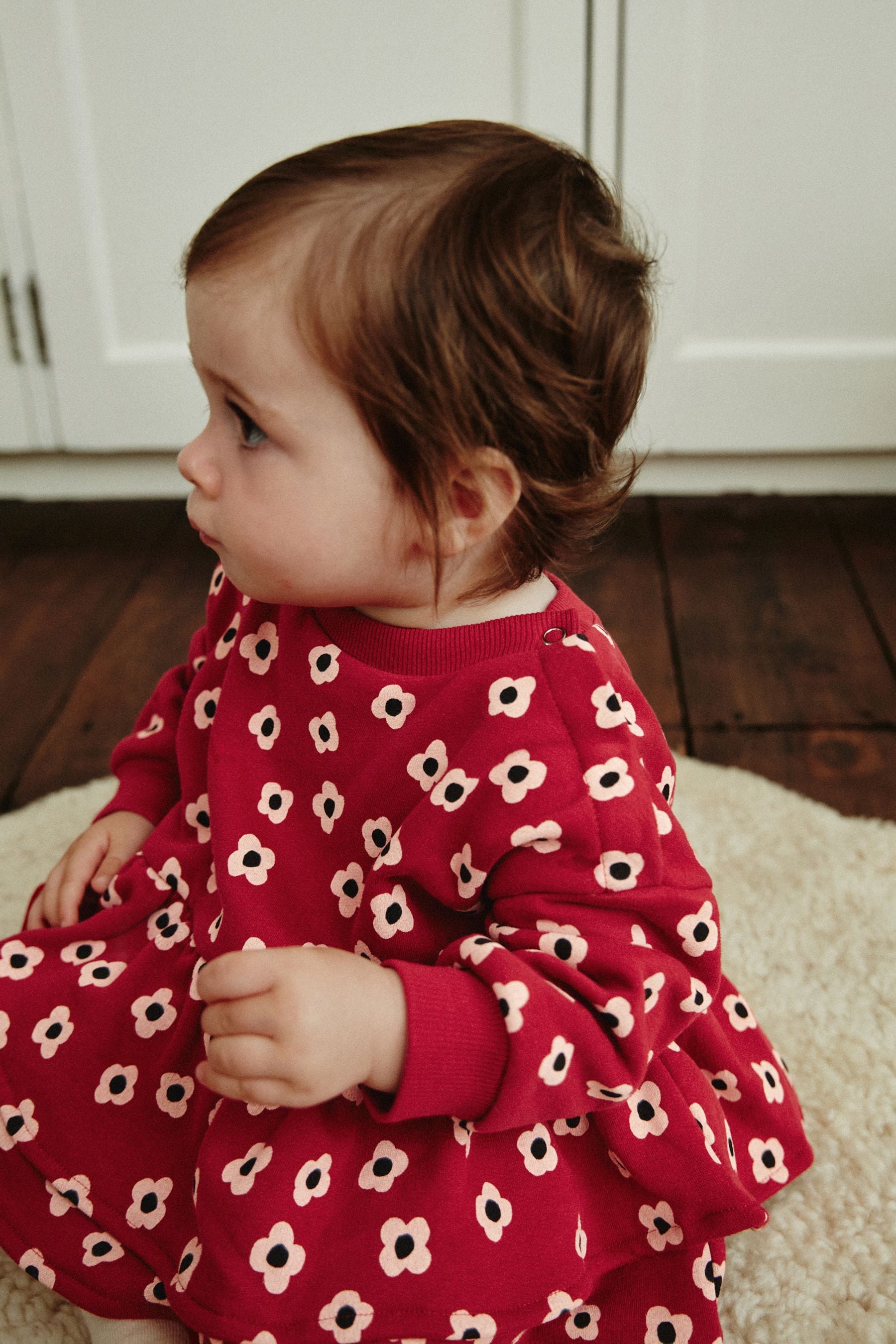 Red Flower Print Skirted Baby Romper with Tights (0mths-3yrs)