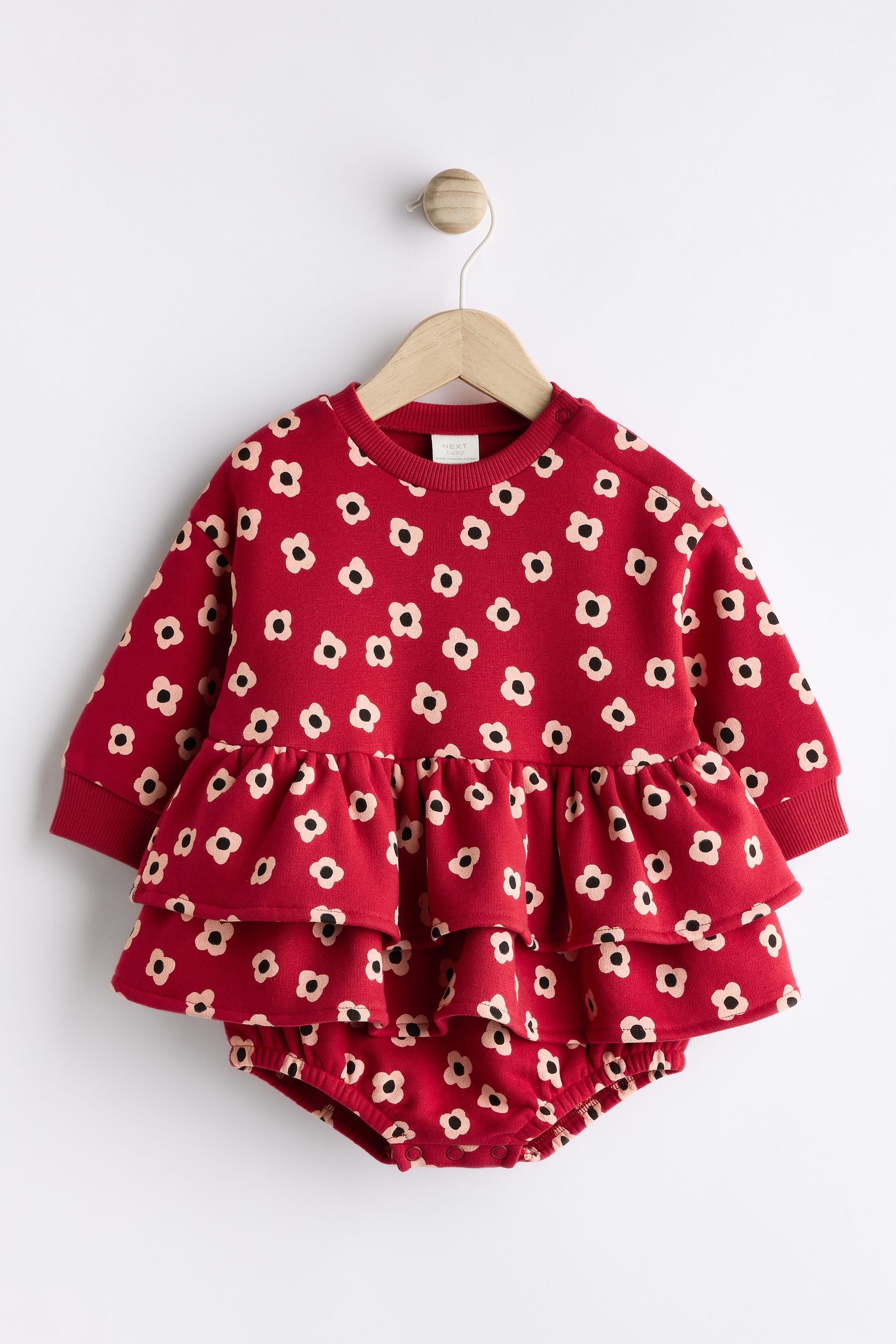 Red Flower Print Skirted Baby Romper with Tights (0mths-3yrs)