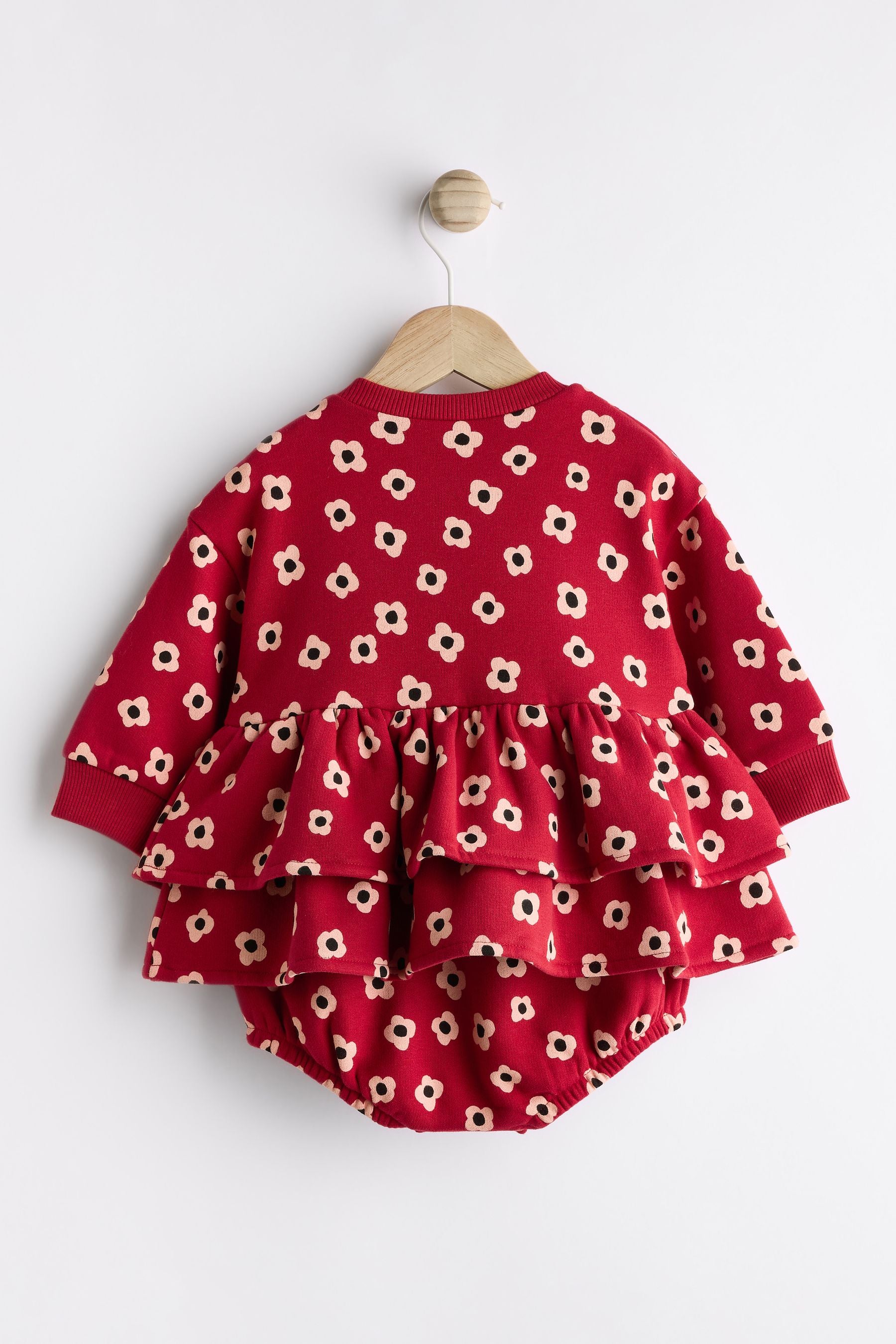 Red Flower Print Skirted Baby Romper with Tights (0mths-3yrs)