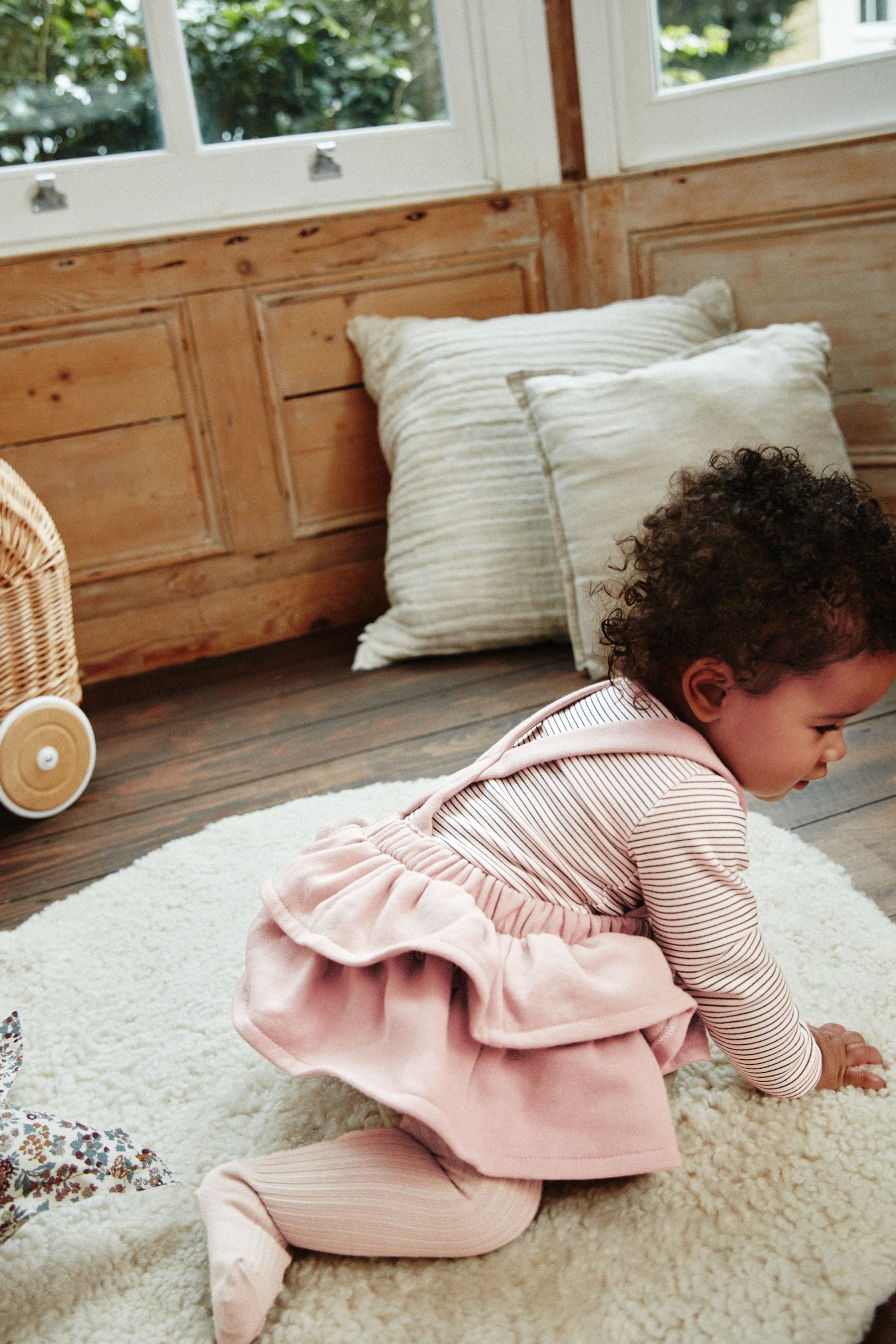 Pink/Monochrome Baby Tiered Skirt Long Sleeve Bodysuit & Tights Set (0mths-2yrs)