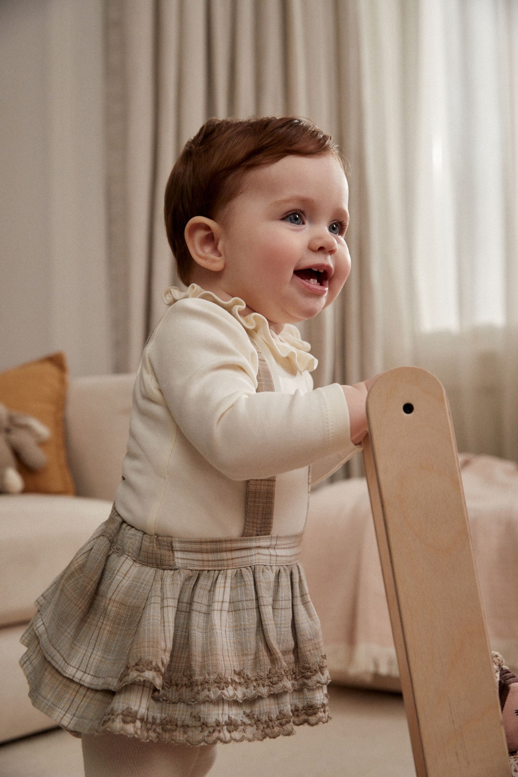 Grey Check Tiered Skirt & Long Sleeve Bodysuit Set With Tights (0mths-2yrs)